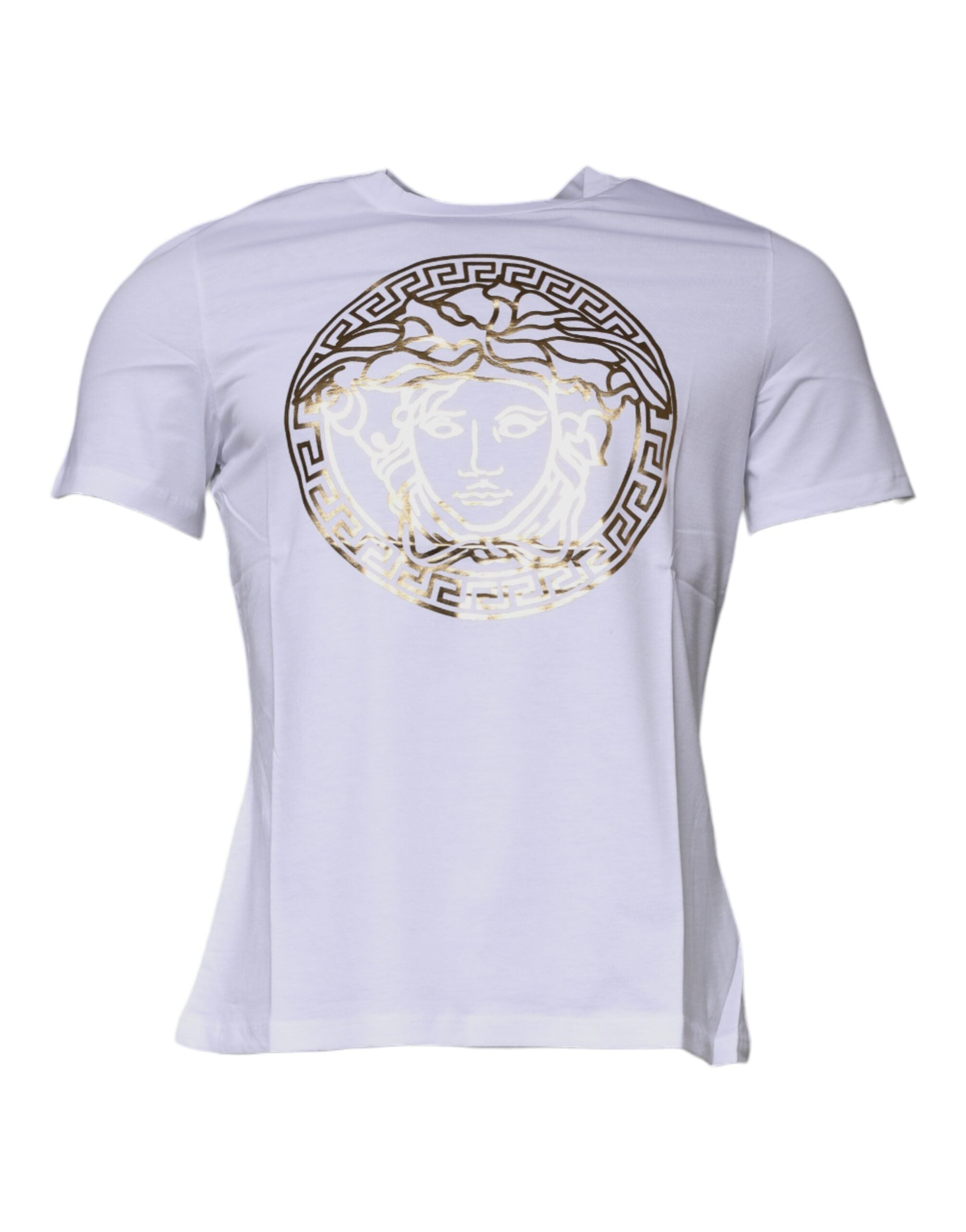 Versace White Medusa Print Cotton Crew Neck Men's T-shirt