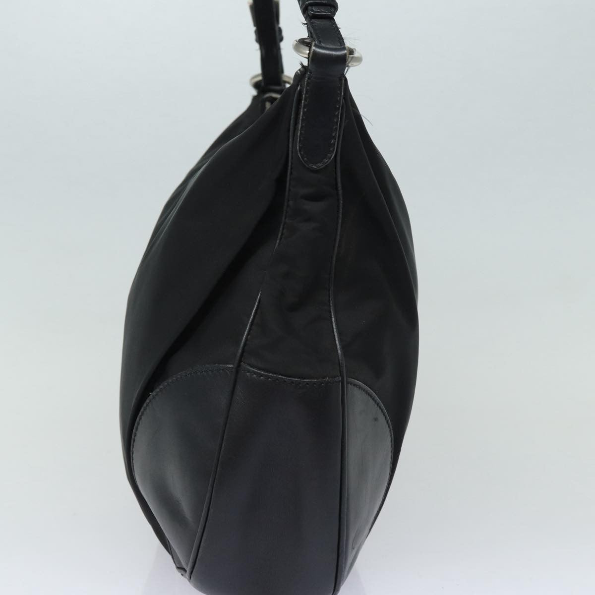 Prada Zip Hobo Tessuto With Leather Black Nylon Shoulder Bag Bag (Pre-Owned)