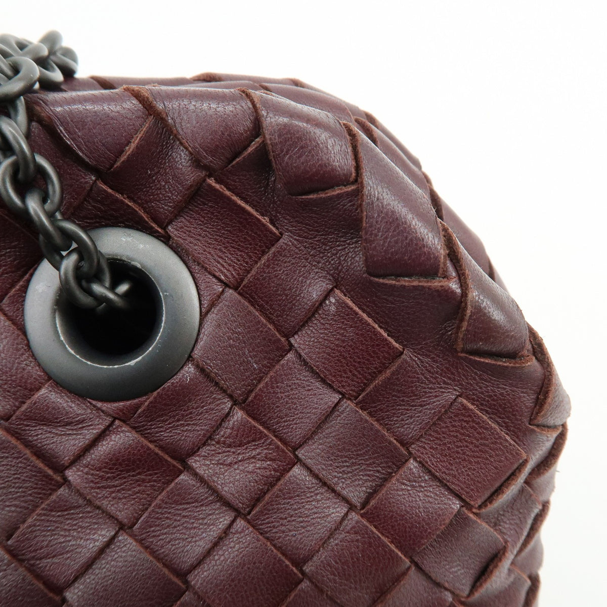 Bottega Veneta Double Chain Intrecciato Nappa Burgundy Leather Tote Bag Bag (Pre-Owned)