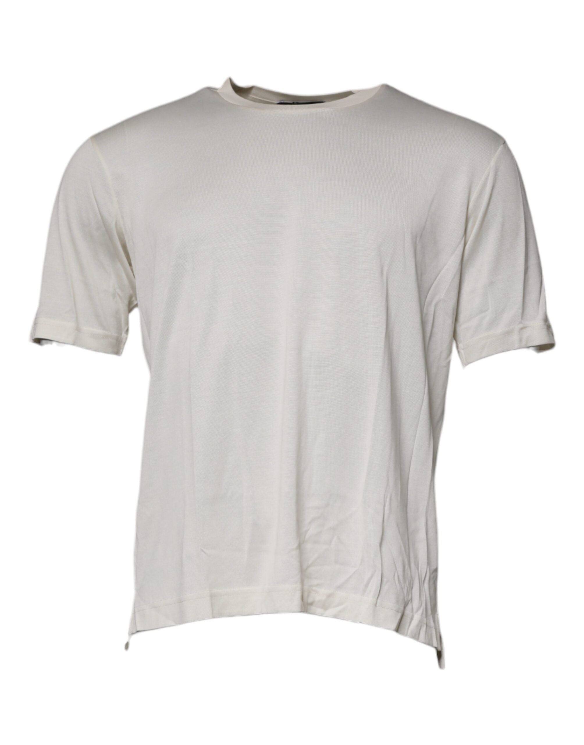Dolce & Gabbana Off White Silk Crew Neck Short Sleeve Men's T-shirt (Pre-Owned)