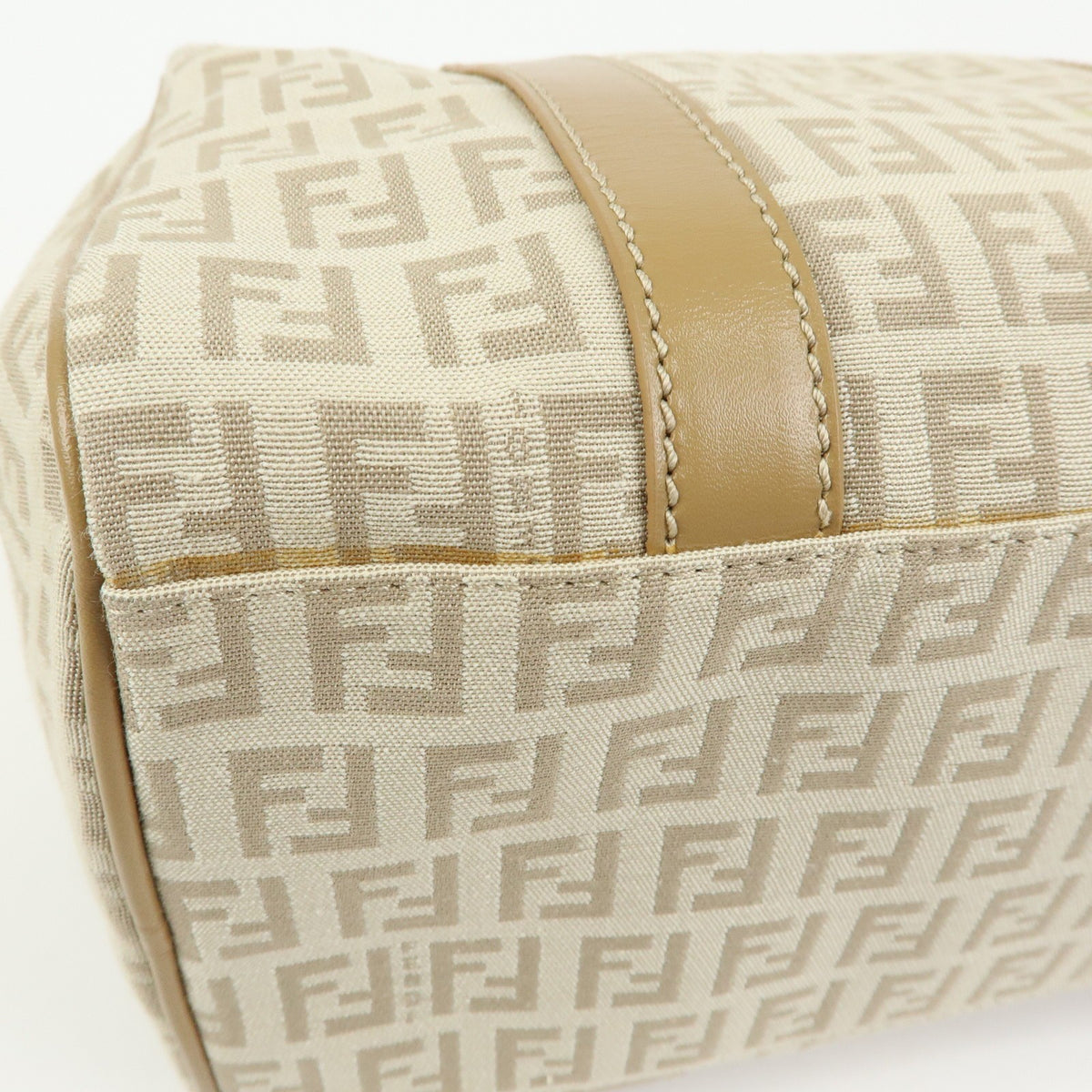 Fendi Boston Zucchino Coated Canvas Beige Canvas Handbag (Pre-Owned)