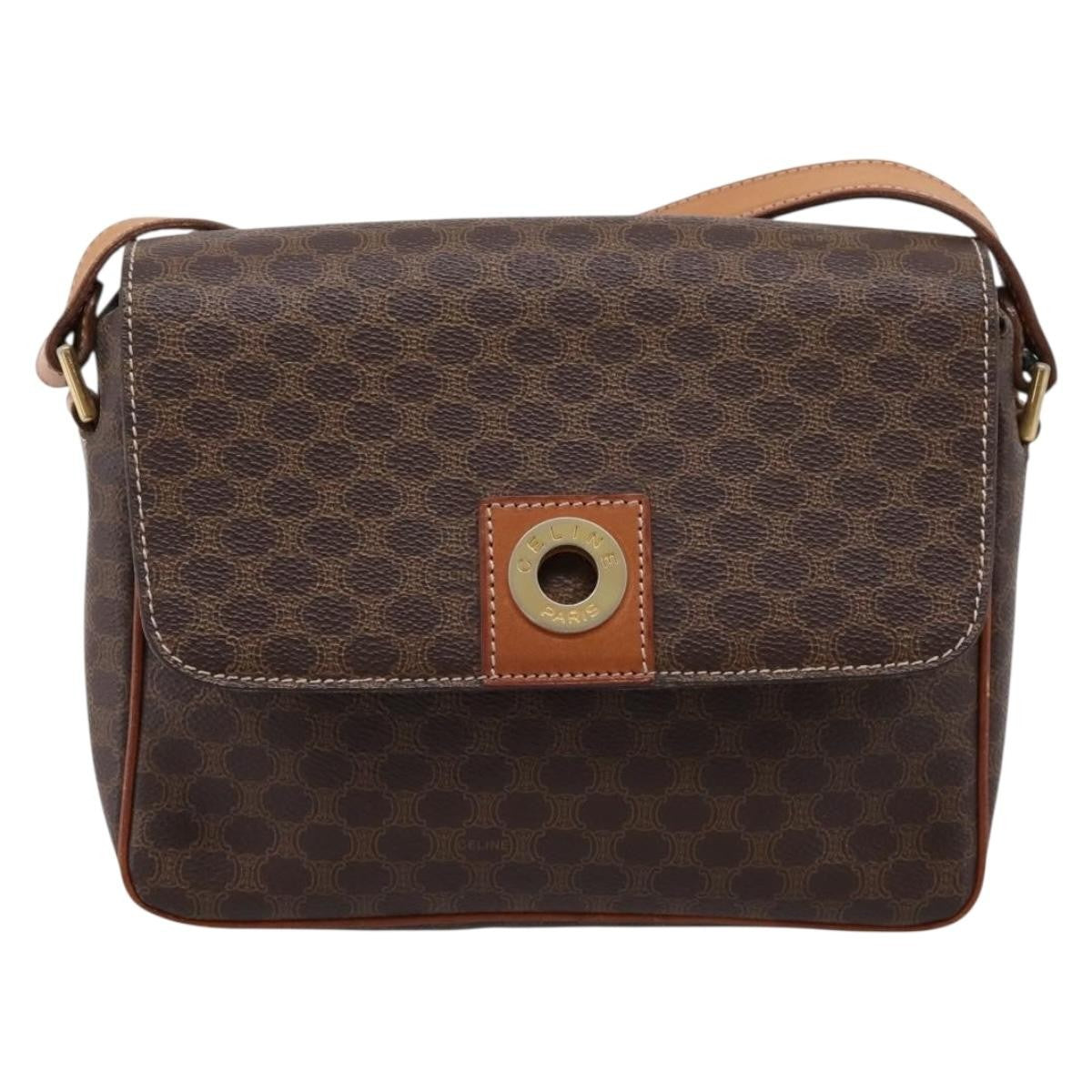 Celine Vintage Macadam Circle Logo Canvas And Leather Brown Canvas Shoulder Bag Bag (Pre-Owned)