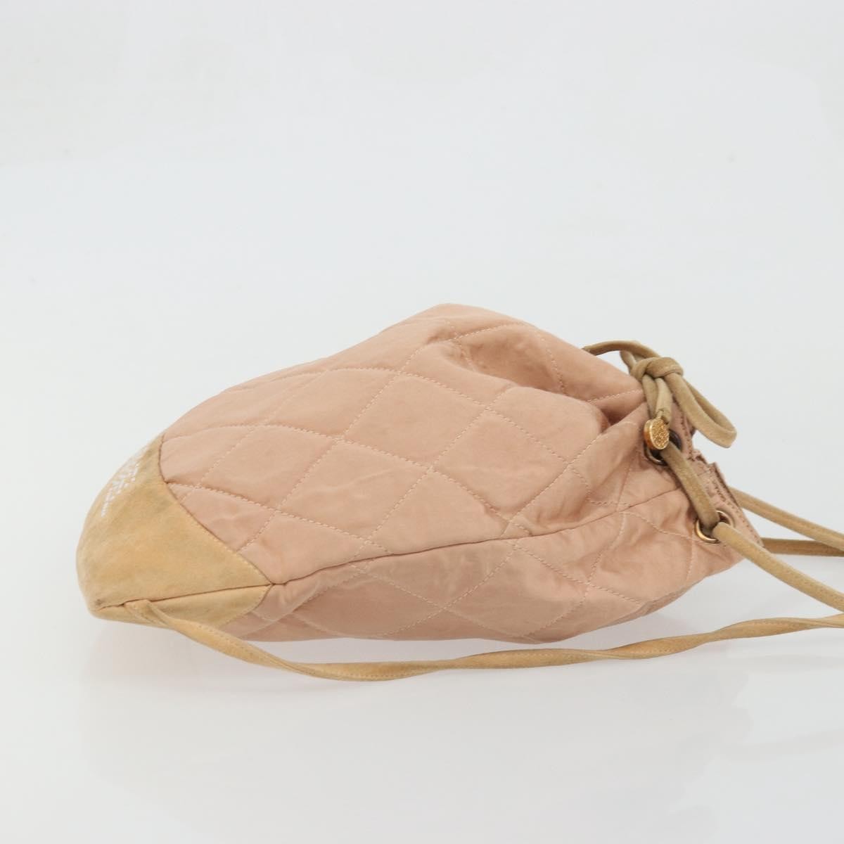 Chanel Vintage Drawstring Quilted Satin With Suede Pink Satin Backpack Bag (Pre-Owned)