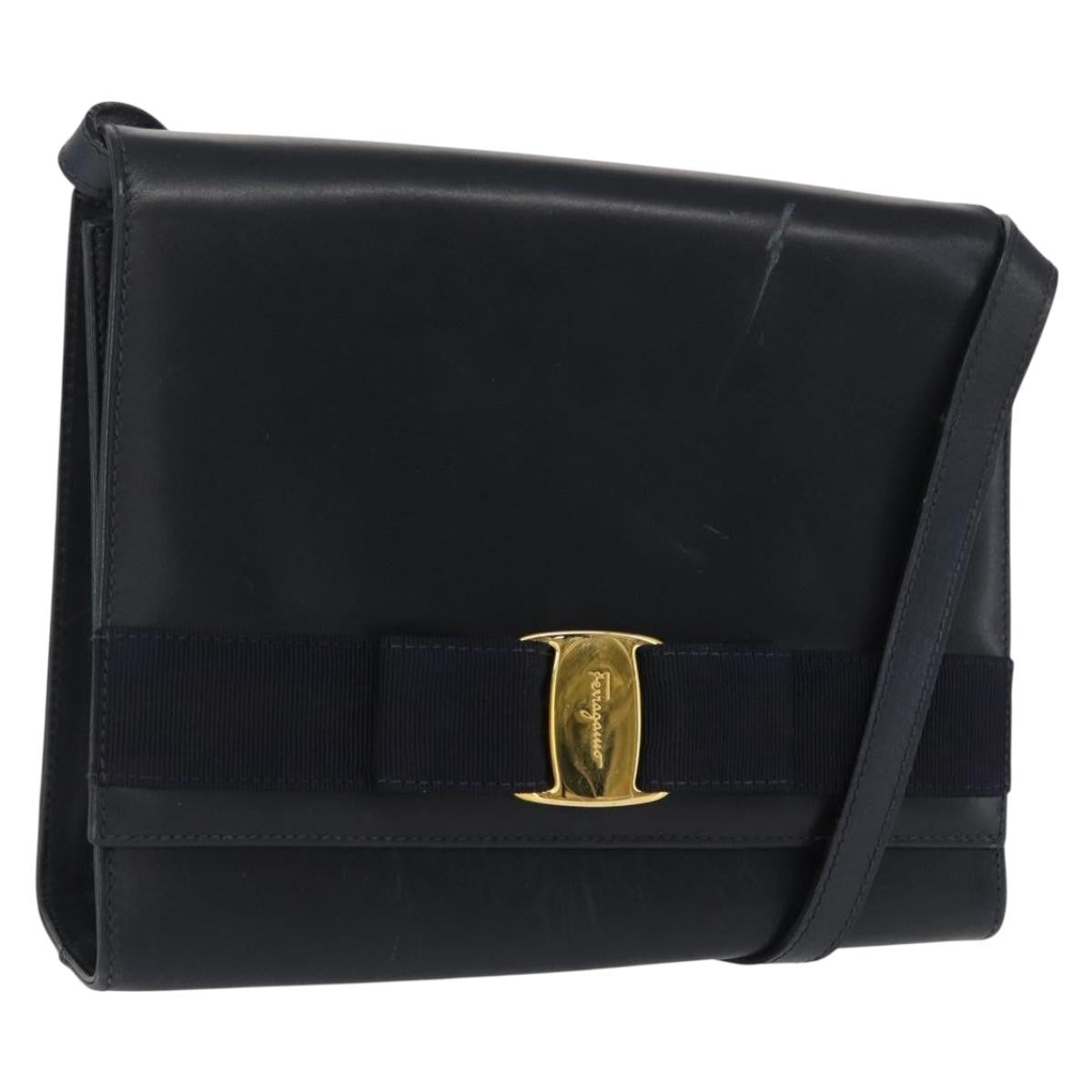 Salvatore Ferragamo Vala Leather Navy Leather Shoulder Bag Bag (Pre-Owned)