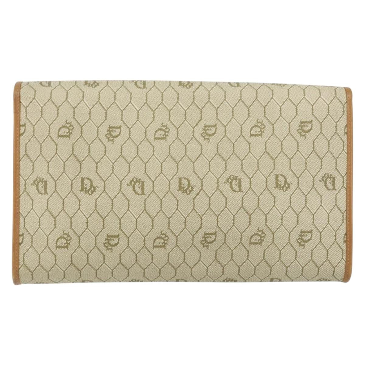 Christian Dior Vintage Honeycomb Chain Canvas Beige Canvas Shoulder Bag Bag (Pre-Owned)