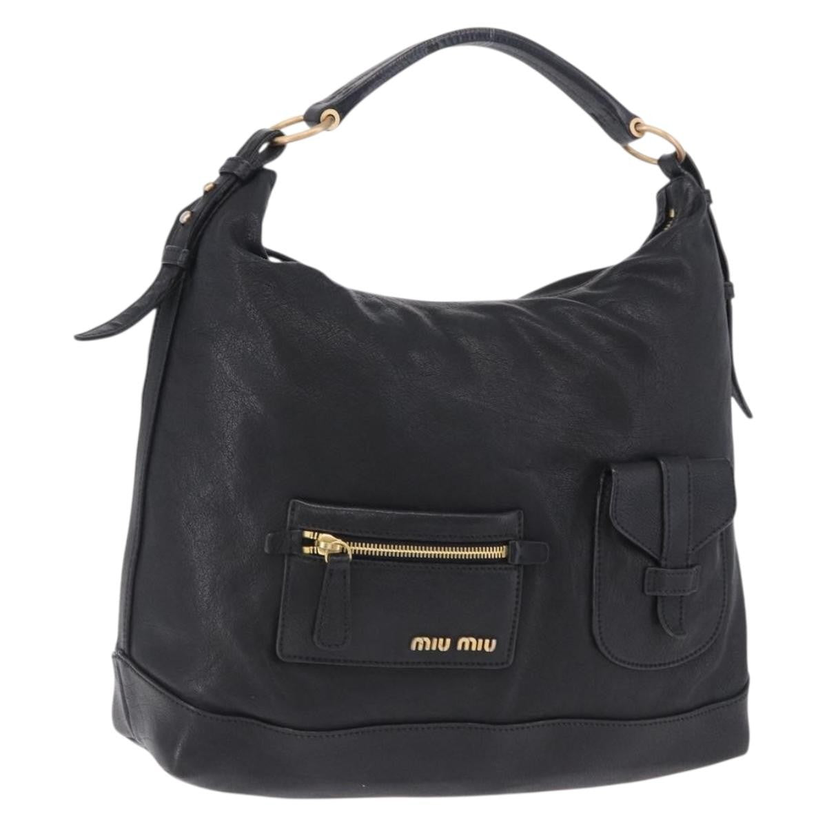 Miu Miu Zip Front Pocket Shopping Tote Leather Black Leather Shoulder Bag Bag (Pre-Owned)