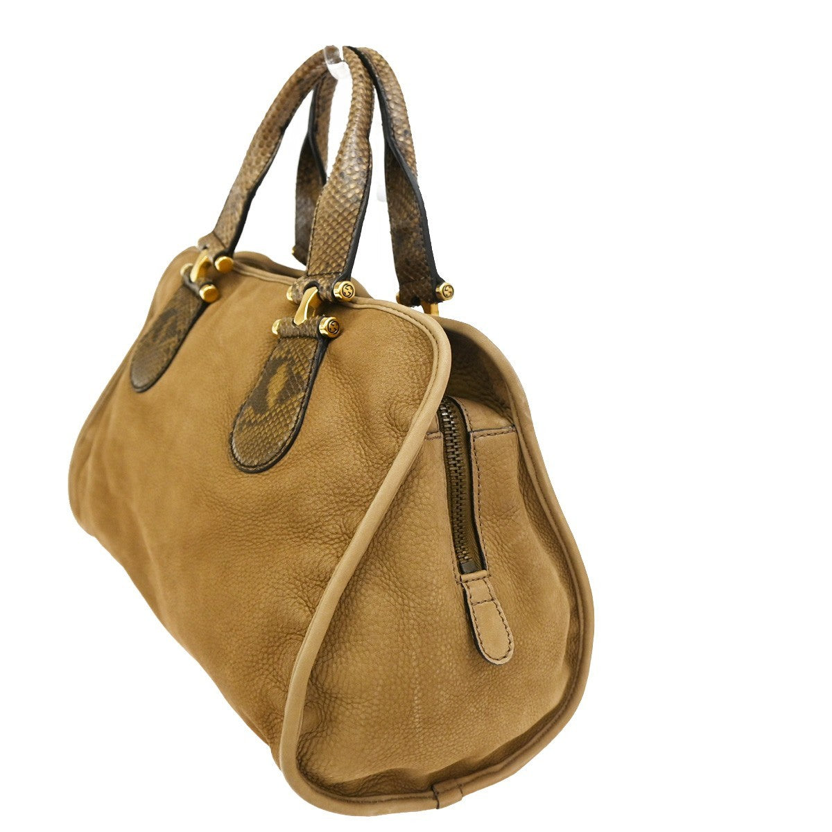 Gucci Twice Satchel Nubuck With Python Brown Suede Handbag (Pre-Owned)