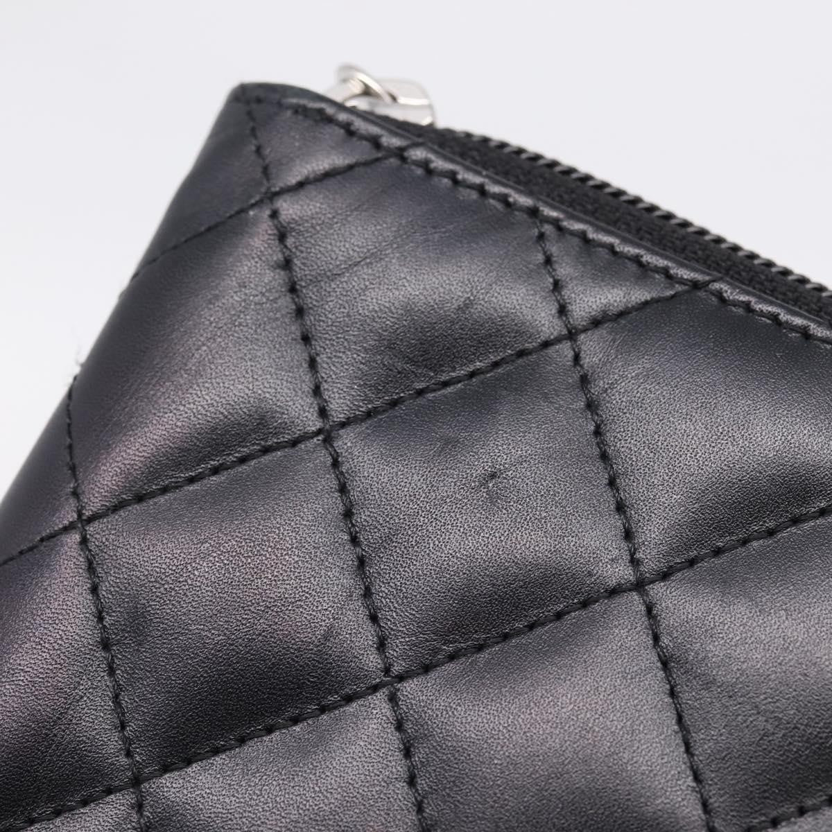 Chanel Cambon Zip Around Organizer Quilted Lambskin Black Leather Wallets Accessory (Pre-Owned)