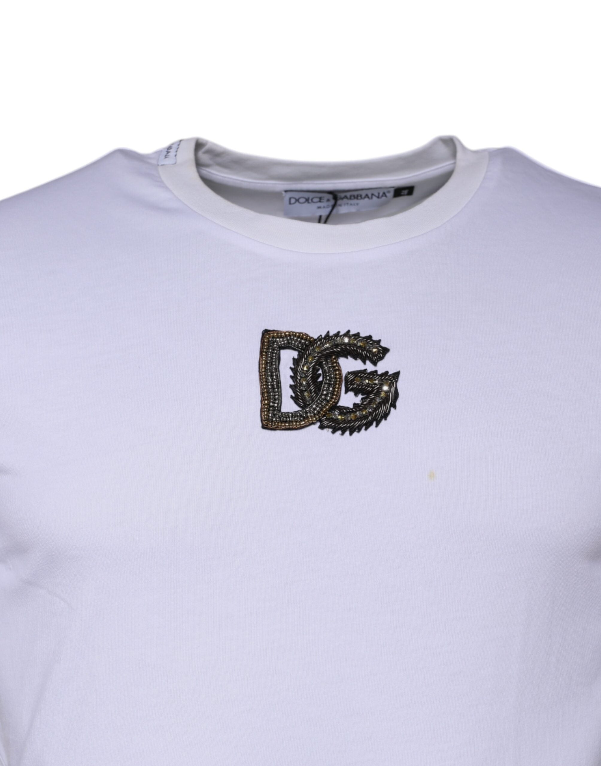 Dolce & Gabbana White DG Logo Cotton Crew Neck Men's T-shirt (Pre-Owned)