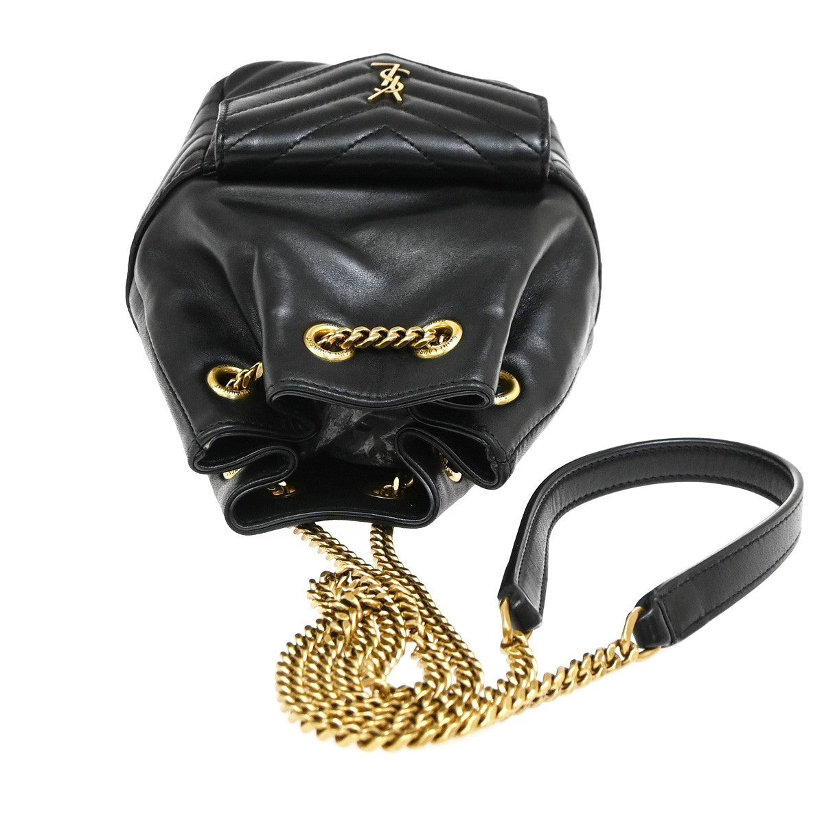 Saint Laurent Joe Bucket Matelasse Chevron Leather Black Leather Handbag (Pre-Owned)