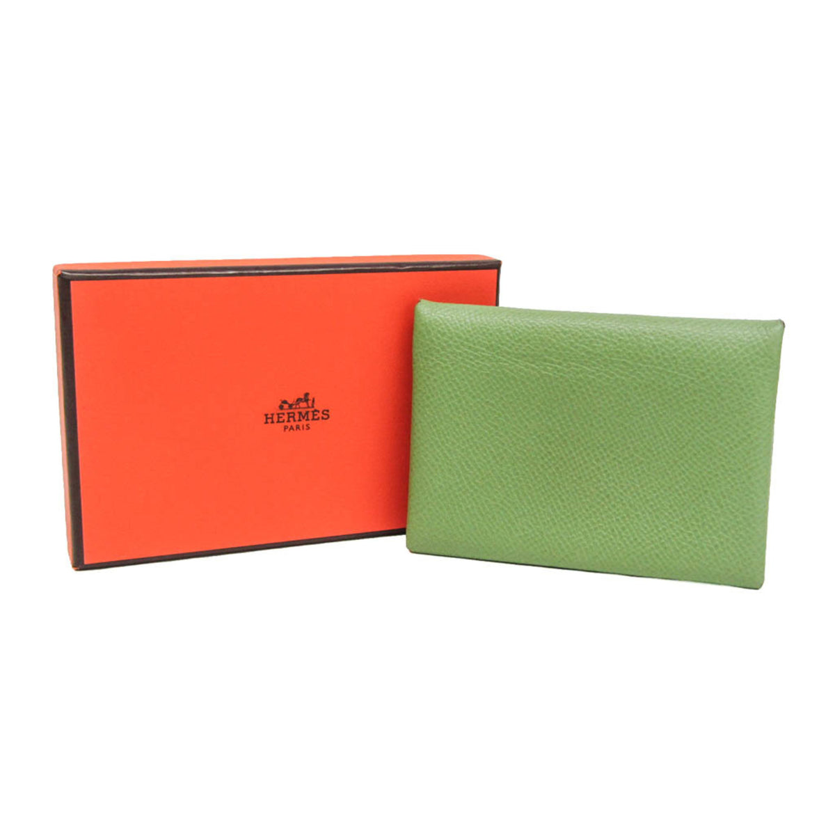 Hermes Calvi Duo Card Holder Epsom Green Leather Card Holders Accessory (Pre-Owned)