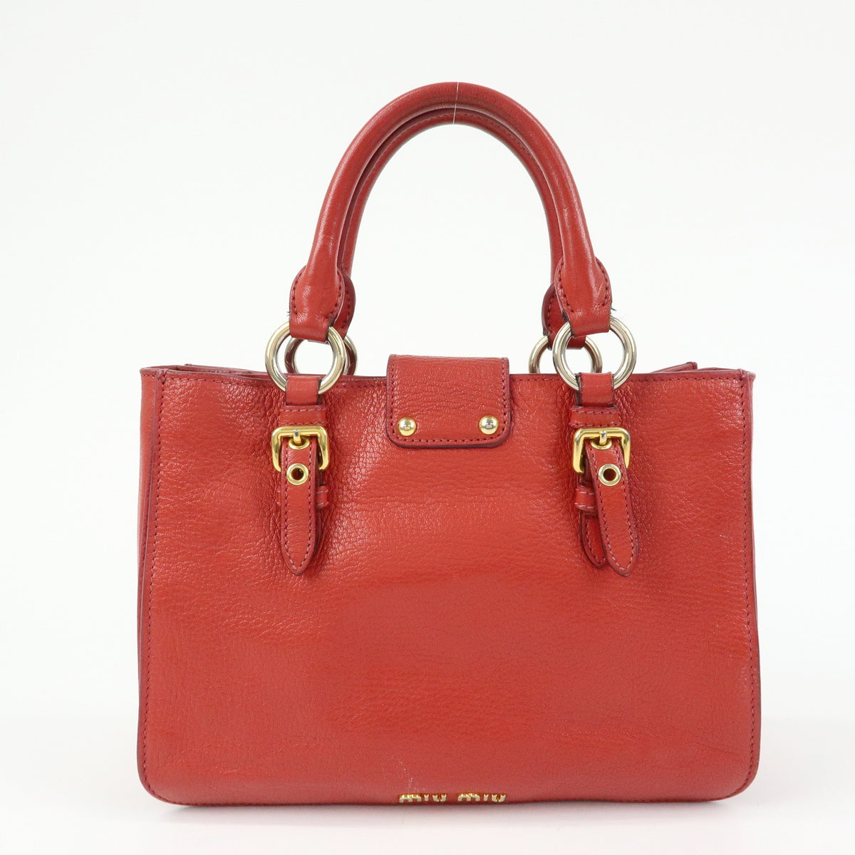 Miu Miu Madras Convertible Lock Leather Red Leather Tote Bag Bag (Pre-Owned)