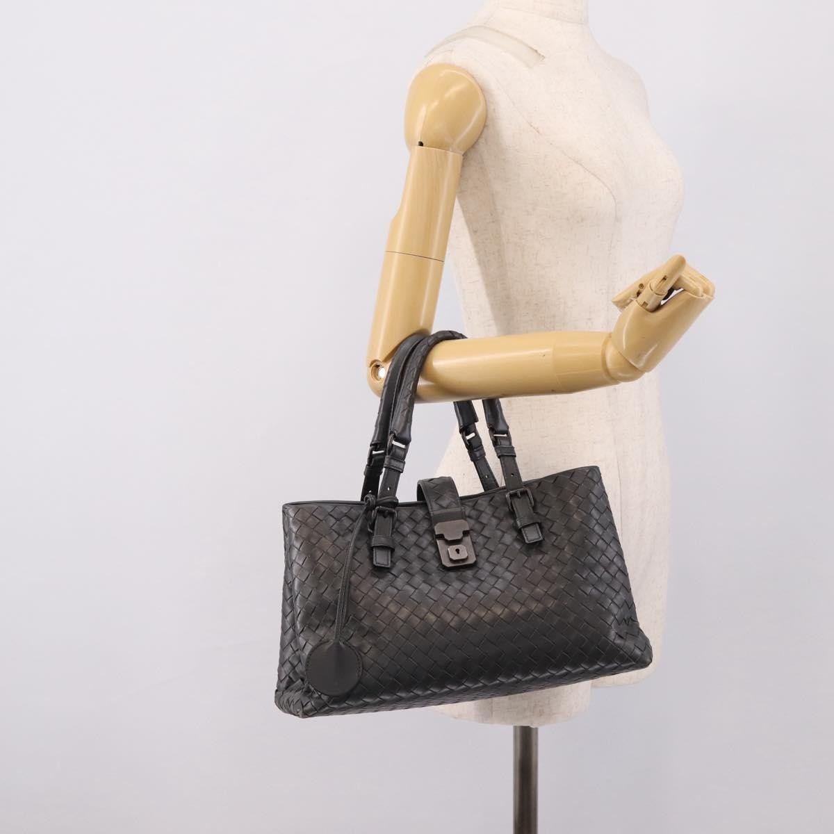 Bottega Veneta Roma Intrecciato Nappa Gray Leather Handbag (Pre-Owned)