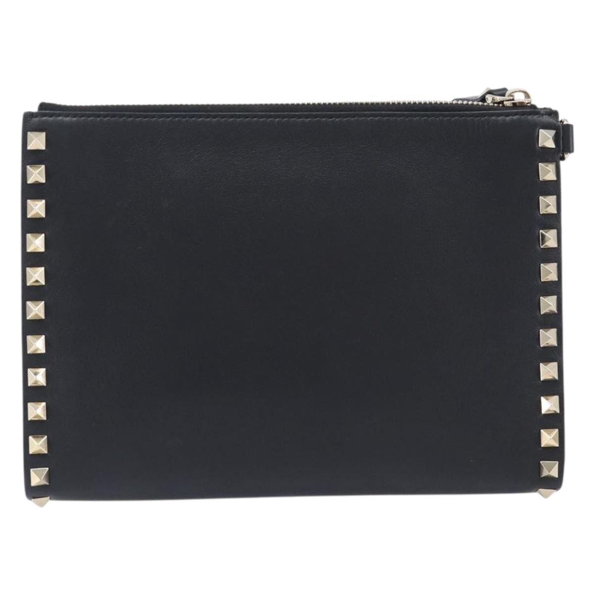 Valentino Garavani Rockstud Flat Wristlet Leather Black Leather Clutche & Pouche Bag (Pre-Owned)