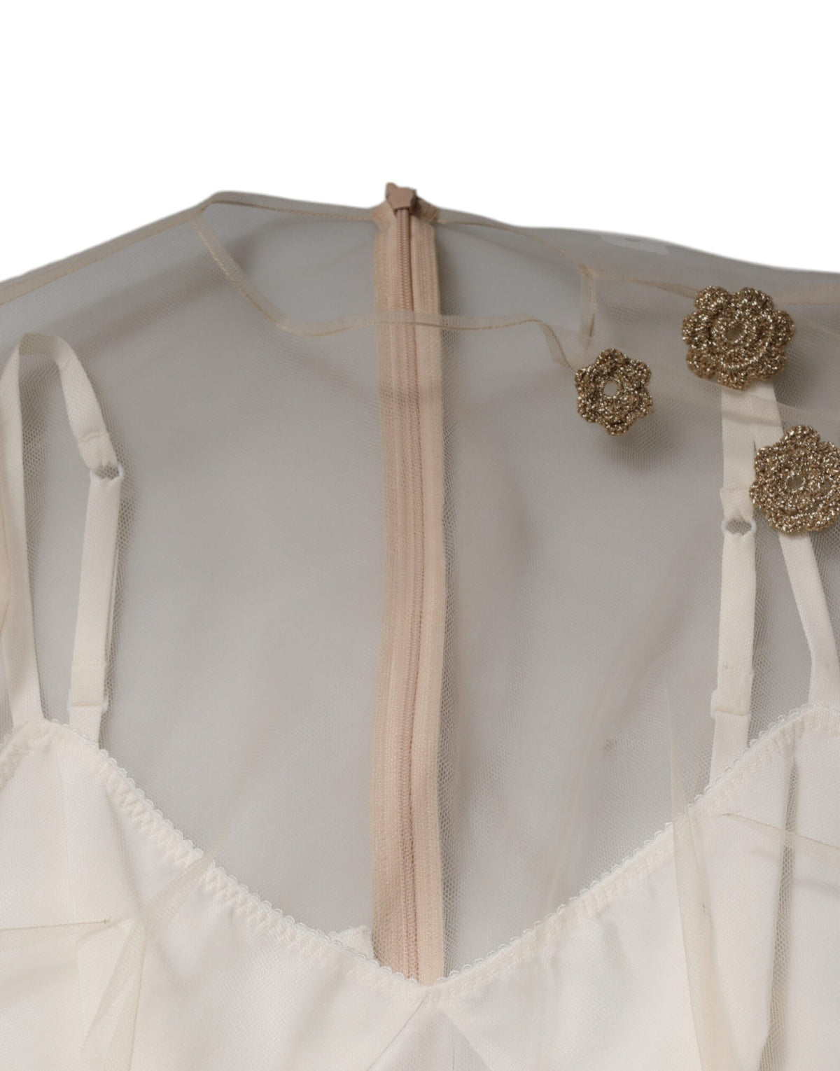 Dolce & Gabbana White Sheer Tulle Bustier Bodycon Midi Women's Dress