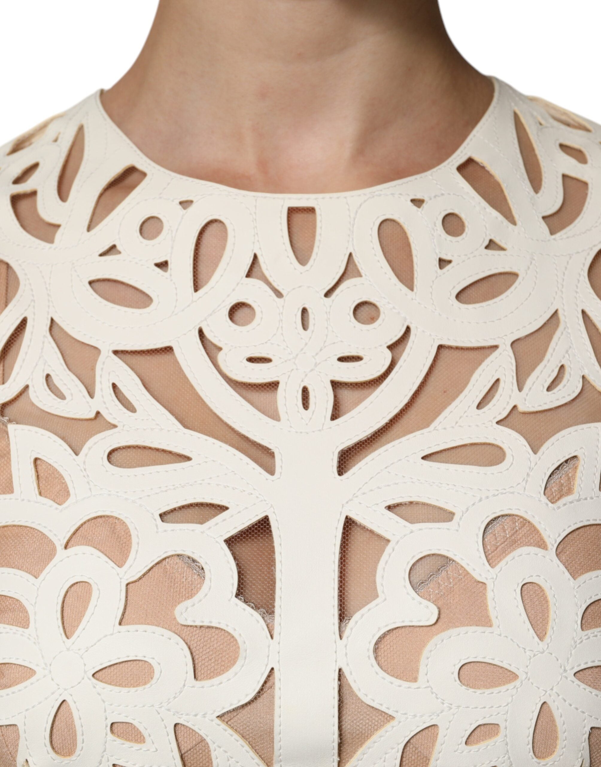 Dolce & Gabbana White Cut Out Leather Sleeveless Midi Women's Dress