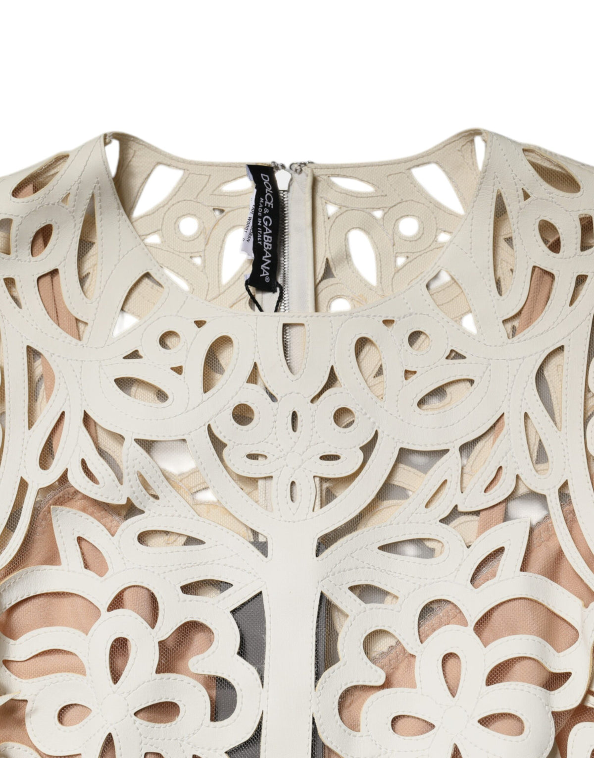 Dolce & Gabbana White Cut Out Leather Sleeveless Midi Women's Dress
