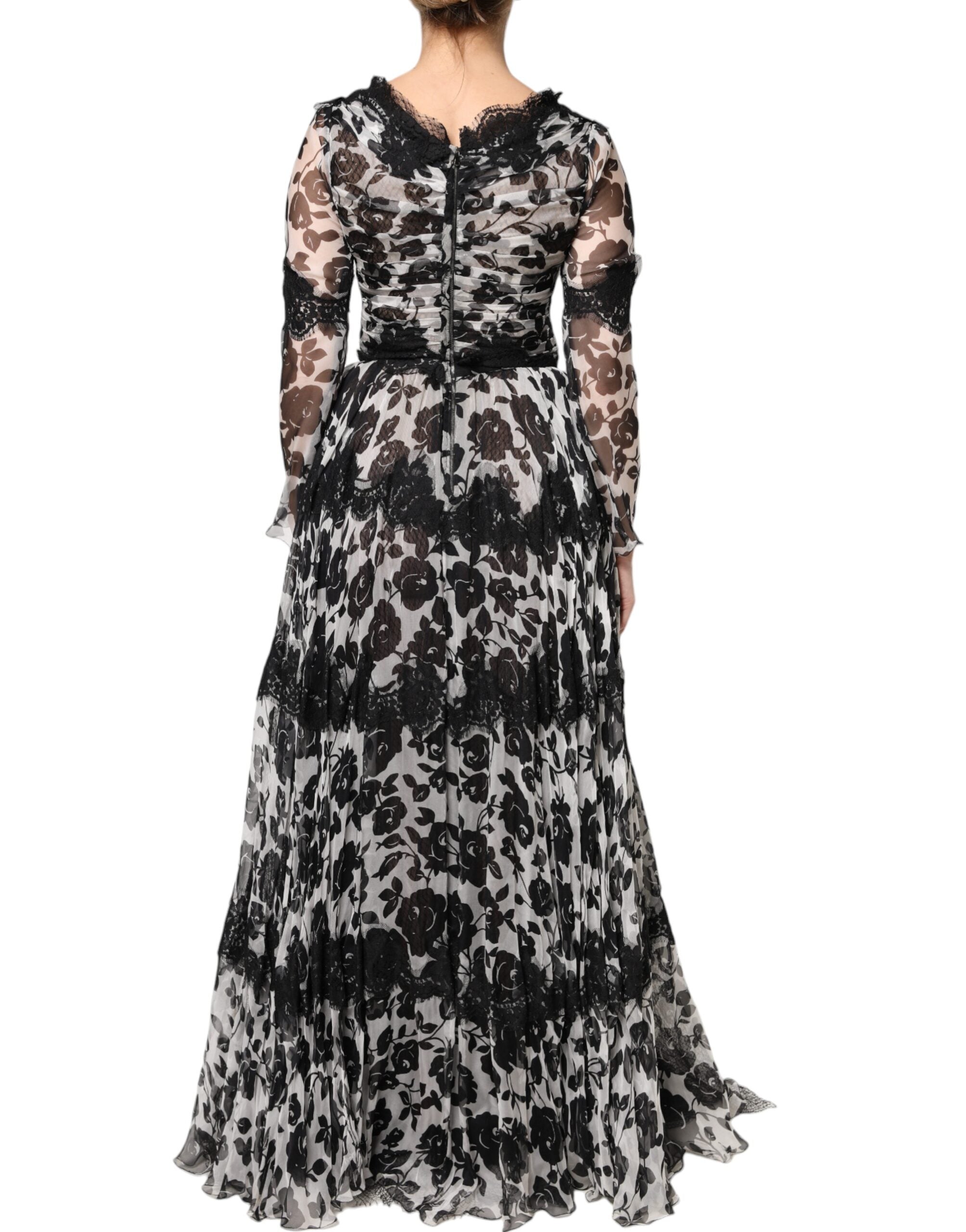 Dolce & Gabbana Black Silk Floral Lace Ricamo Ball Maxi Women's Dress (Pre-Owned)