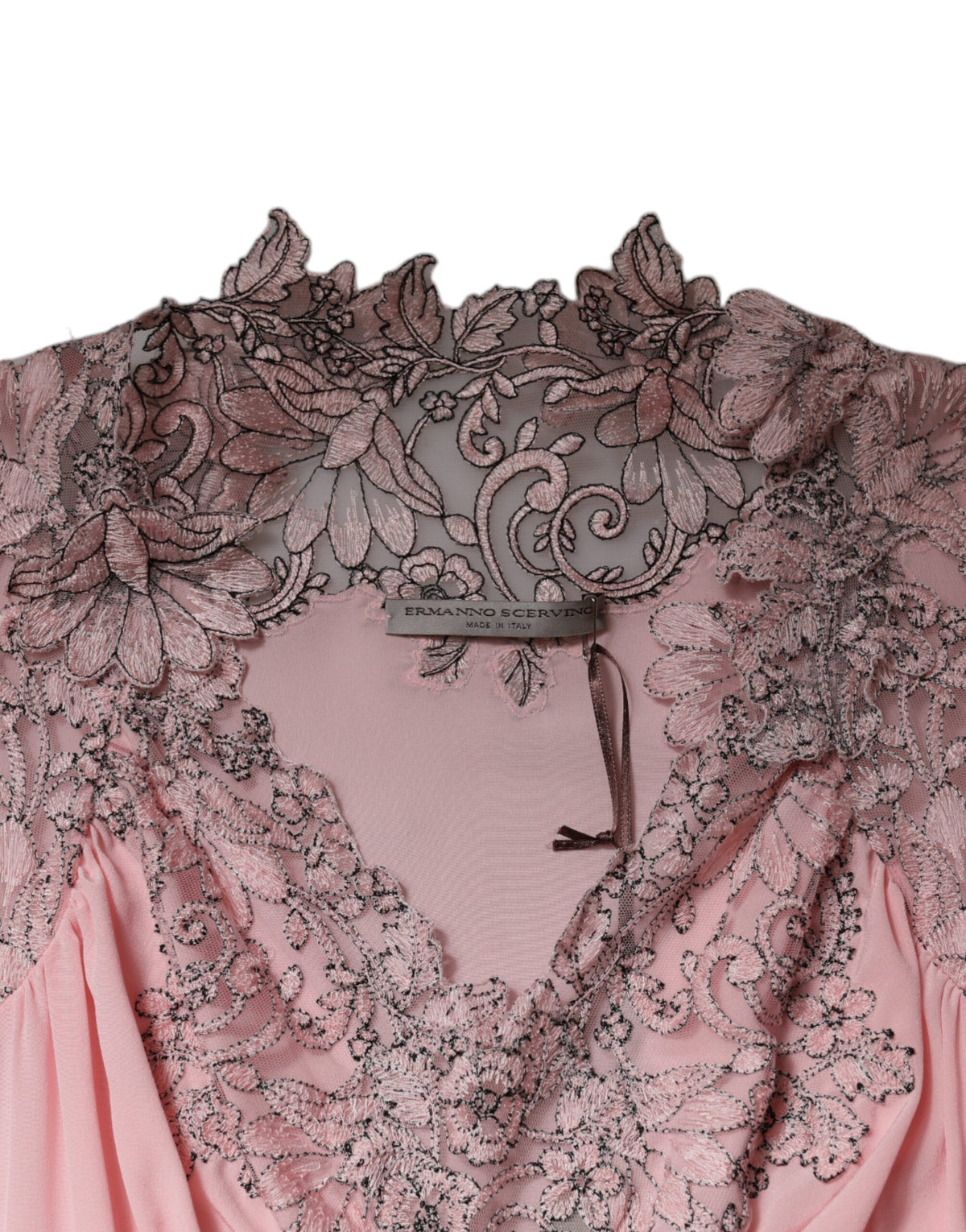 Ermanno Scervino Pink Floral Lace Short Sleeves V-neck Midi Women's Dress (Pre-Owned)