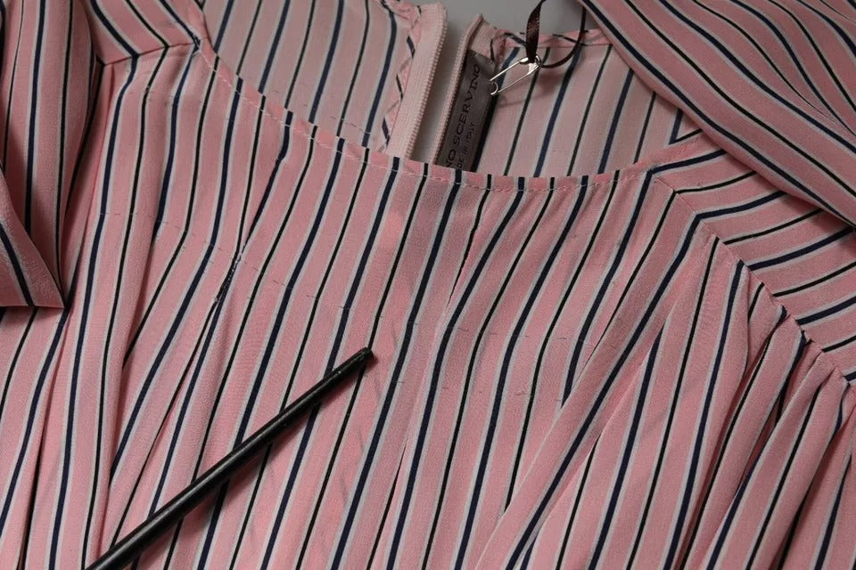 Ermanno Scervino Pink Stripes Silk Long Sleeves Midi Women's Dress (Pre-Owned)