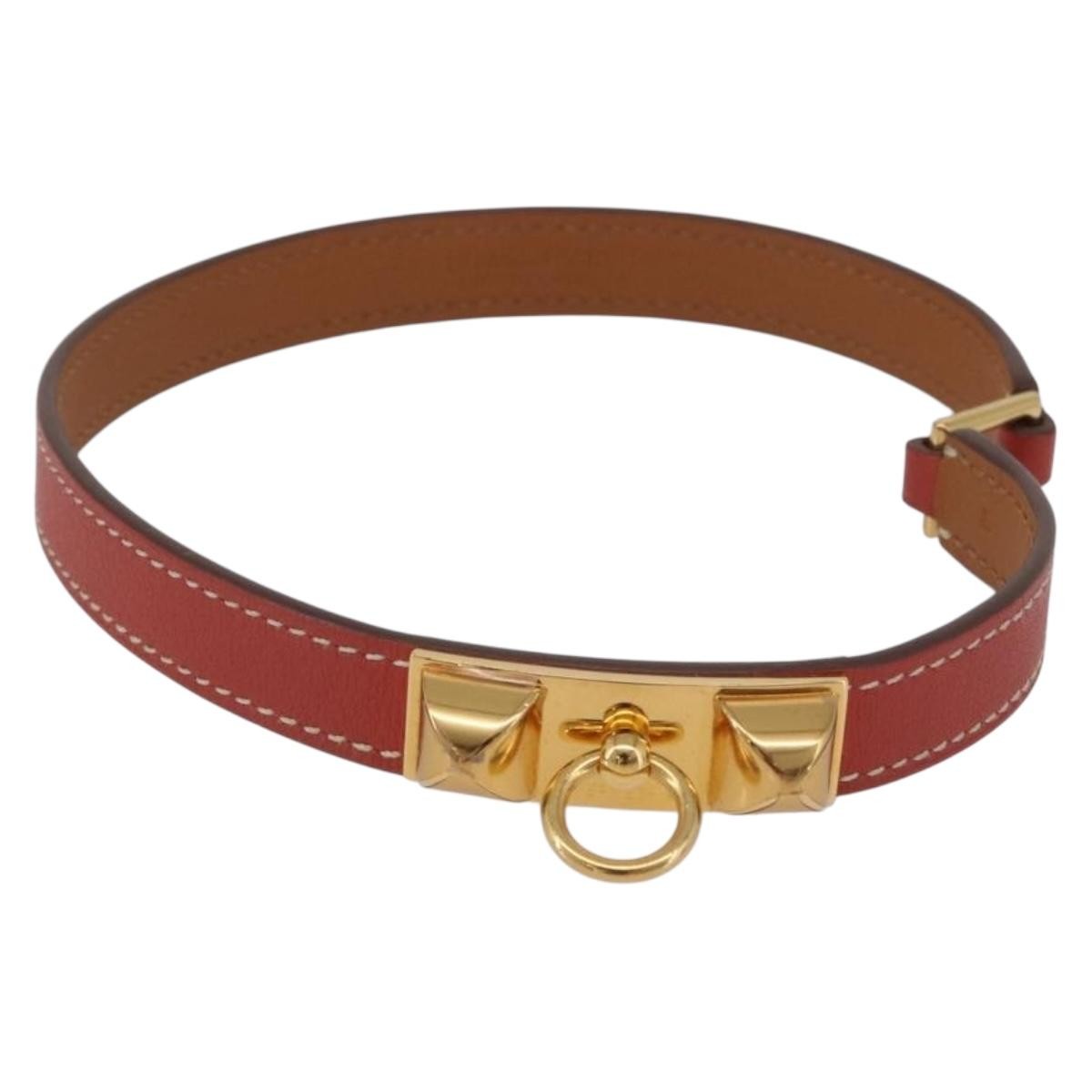 Hermes Rivale Double Tour Leather Red Leather Bracelet Jewelry (Pre-Owned)