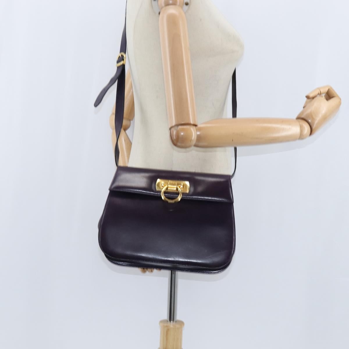 Salvatore Ferragamo Gancini Leather Navy Leather Shoulder Bag Bag (Pre-Owned)