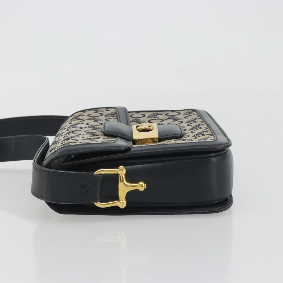 Celine Vintage Horse Carriage C Macadam Canvas And Leather Navy Canvas Shoulder Bag Bag (Pre-Owned)