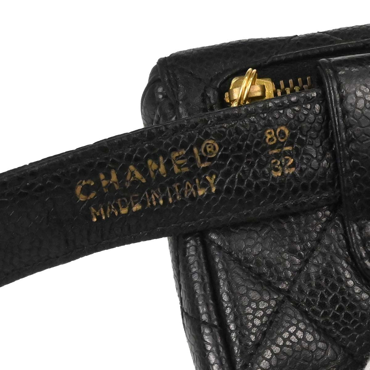 Chanel Vintage Zip Belt Quilted Caviar Black Leather Shoulder Bag Bag (Pre-Owned)