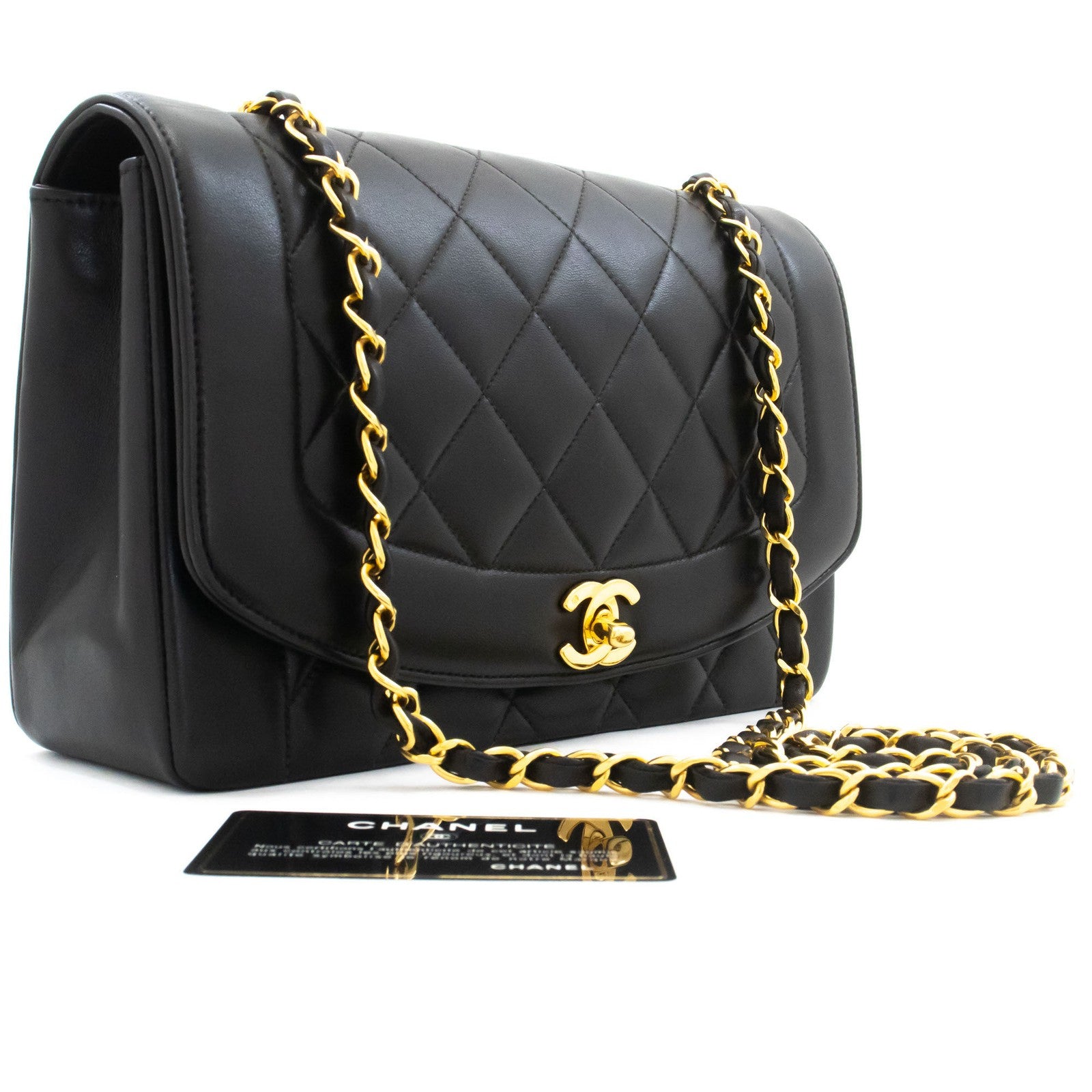 Chanel Vintage Diana Flap Quilted Lambskin Black Leather Shoulder Bag Bag (Pre-Owned)
