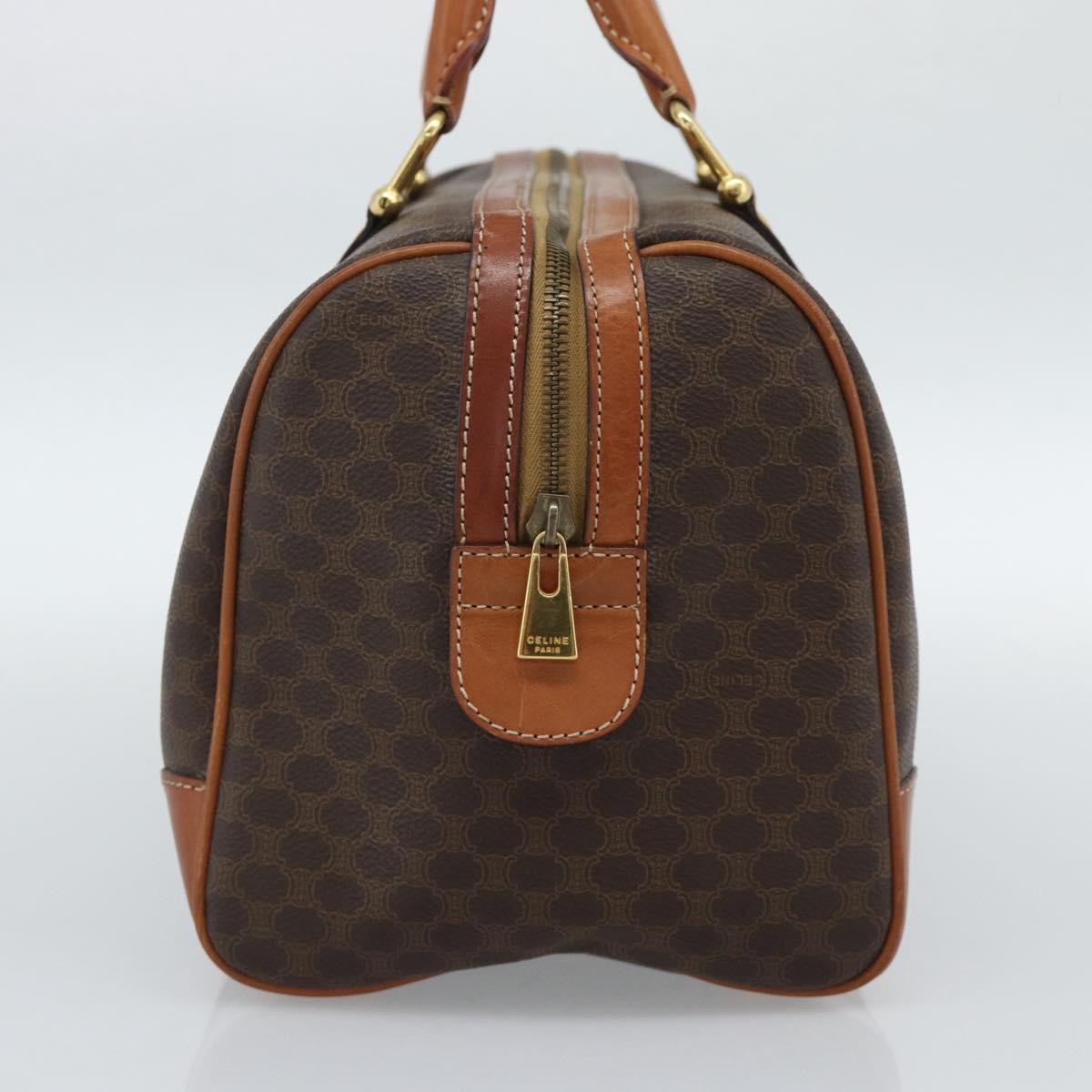 Celine Vintage Macadam Boston Canvas And Leather Brown Canvas Handbag (Pre-Owned)