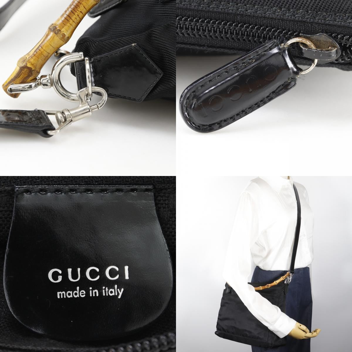 Gucci Sherry Bamboo Nylon Black Nylon Shoulder Bag Bag (Pre-Owned)