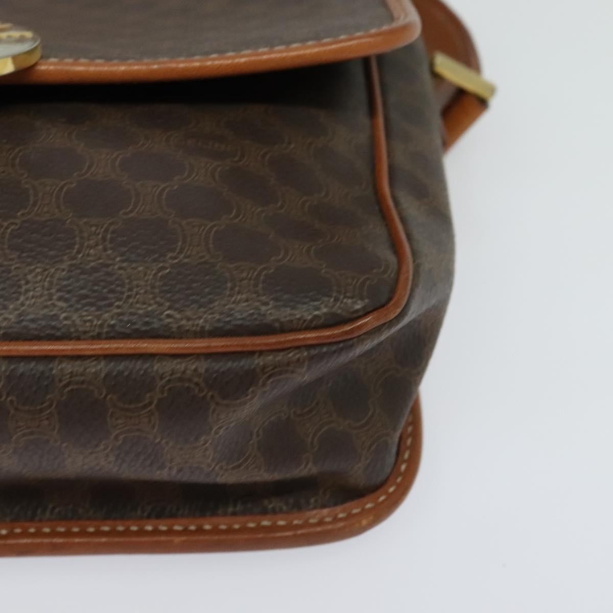Celine Vintage Macadam Circle Logo Canvas And Leather Brown Canvas Shoulder Bag Bag (Pre-Owned)