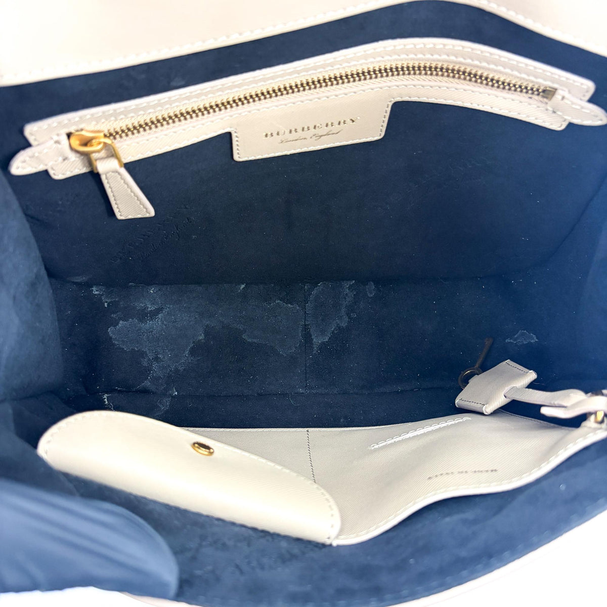 Burberry Dk88 Top Handle Leather Beige Leather Handbag (Pre-Owned)