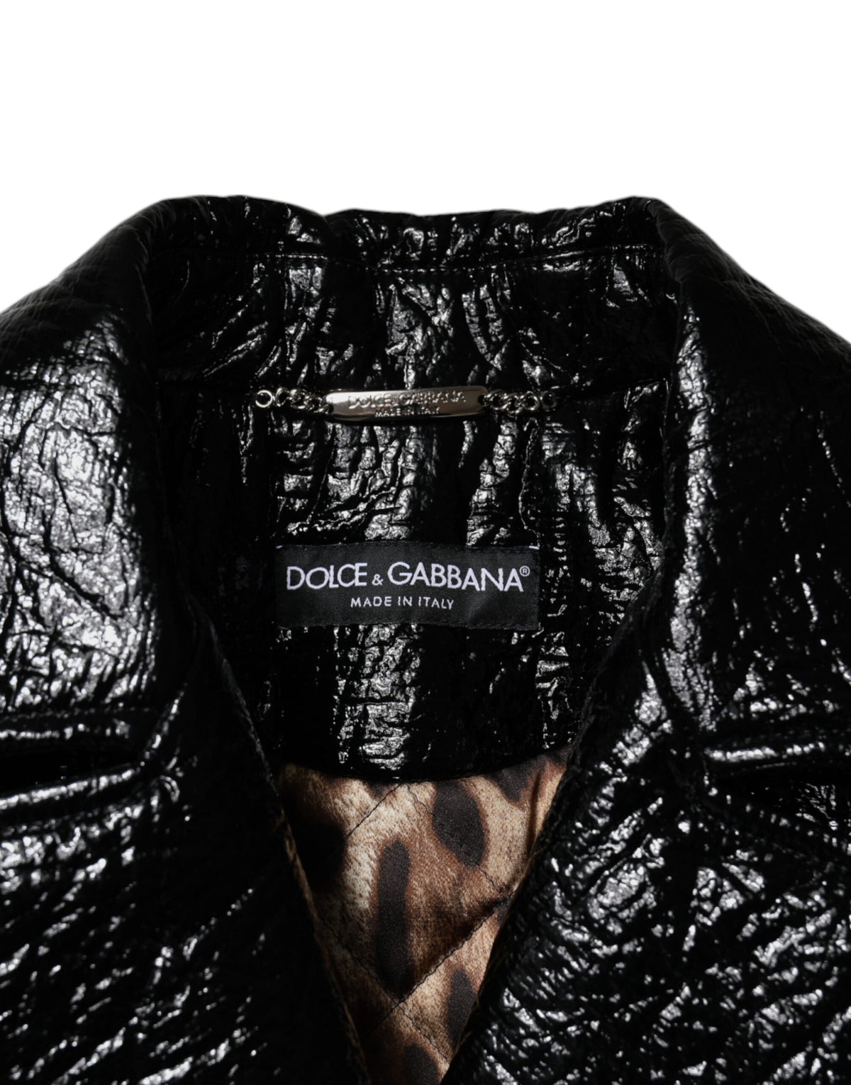 Dolce & Gabbana Black Leather Cropped Long Sleeve Coat Women's Jacket
