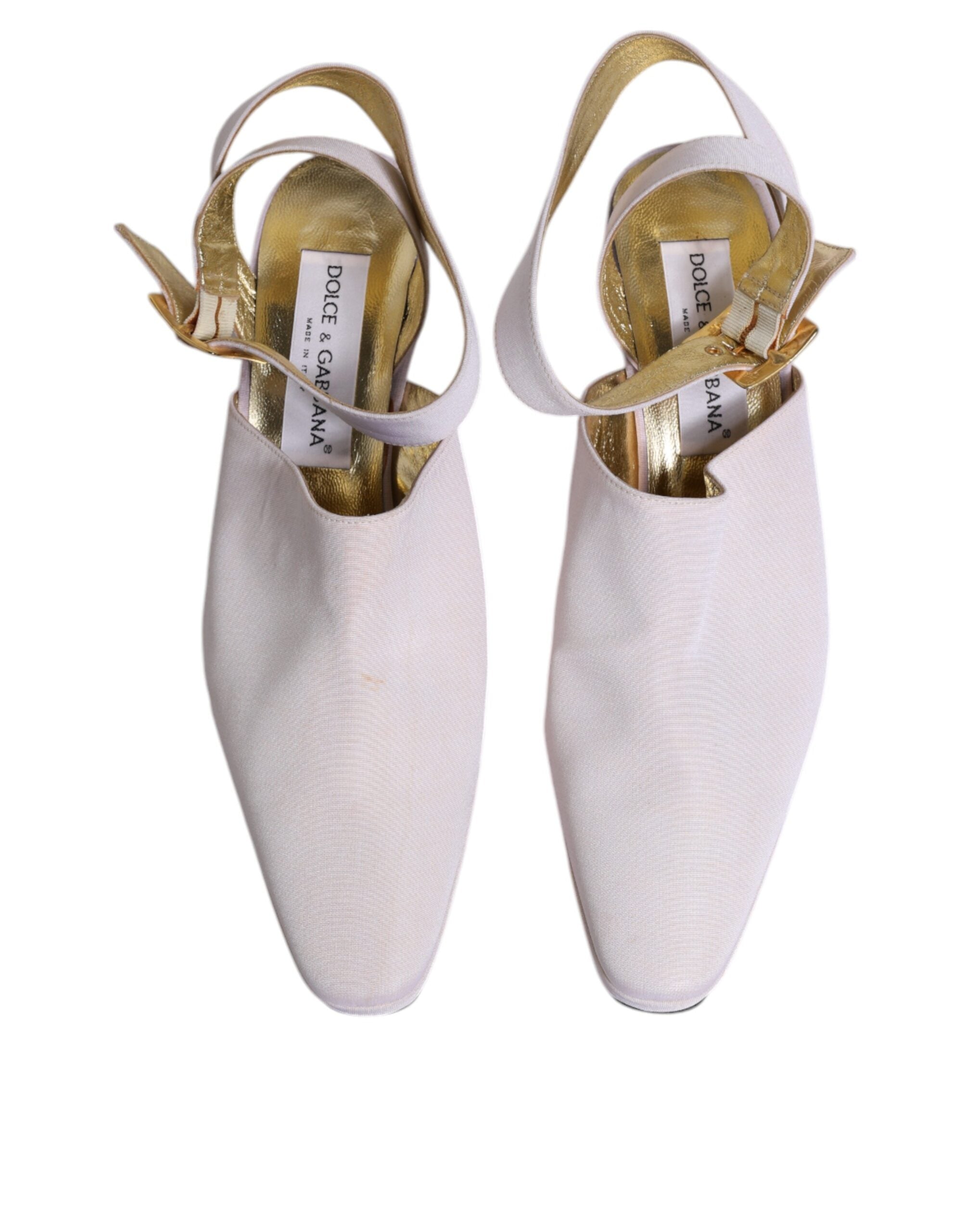 Dolce & Gabbana Off White Block Heel Slingback Sandals Women's Shoes (Pre-Owned)