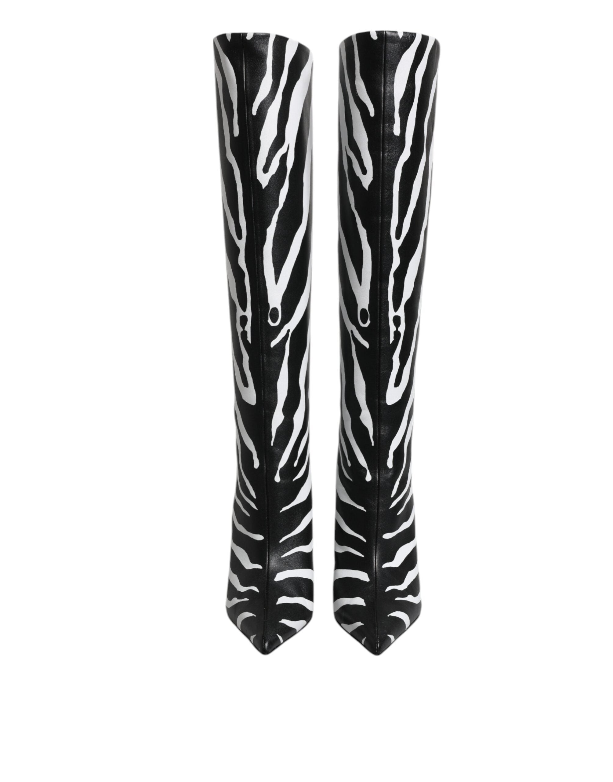 Dolce & Gabbana Black White Zebra Heels High Boots Women's Shoes