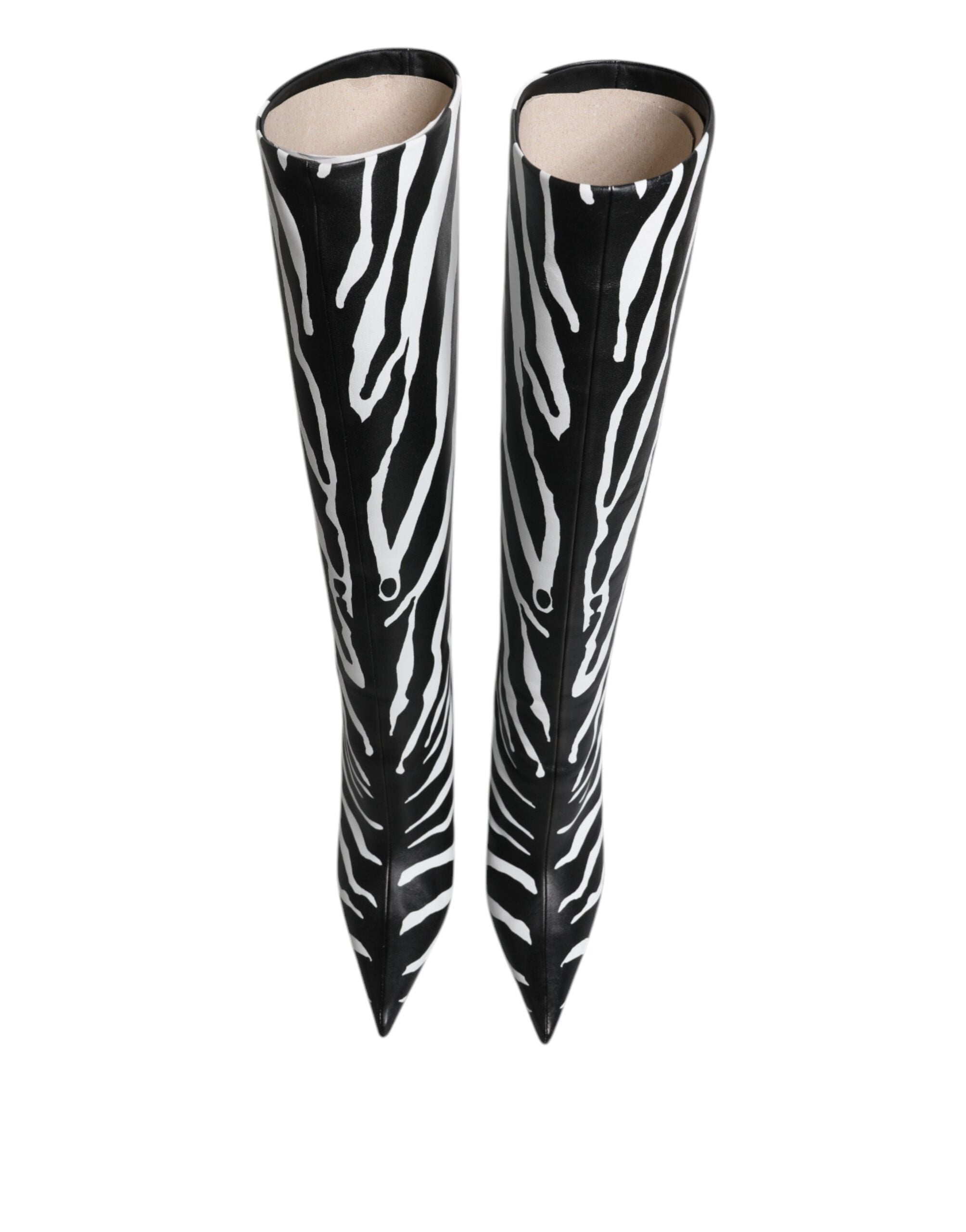 Dolce & Gabbana Black White Zebra Heels High Boots Women's Shoes