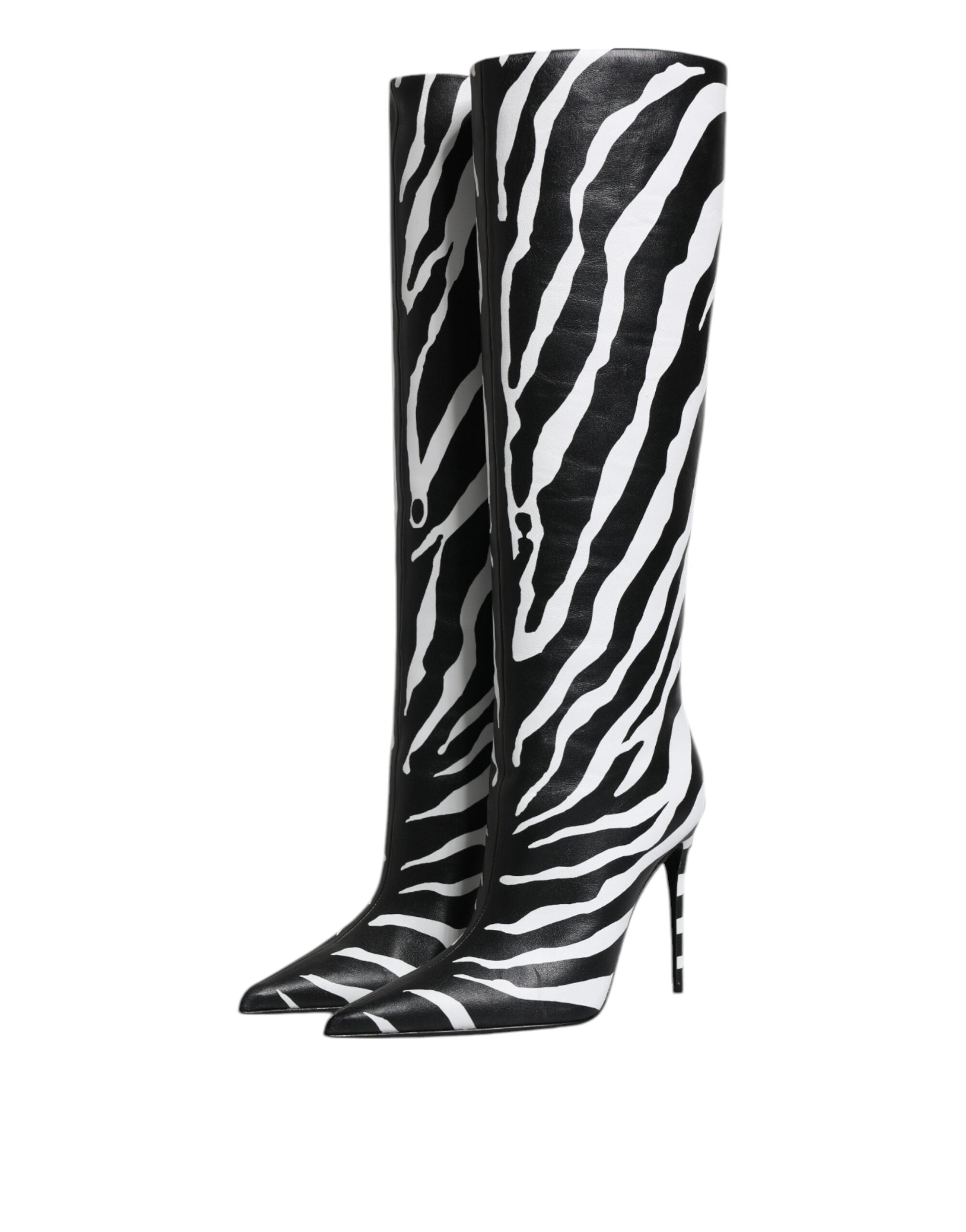 Dolce & Gabbana Black White Zebra Heels High Boots Women's Shoes