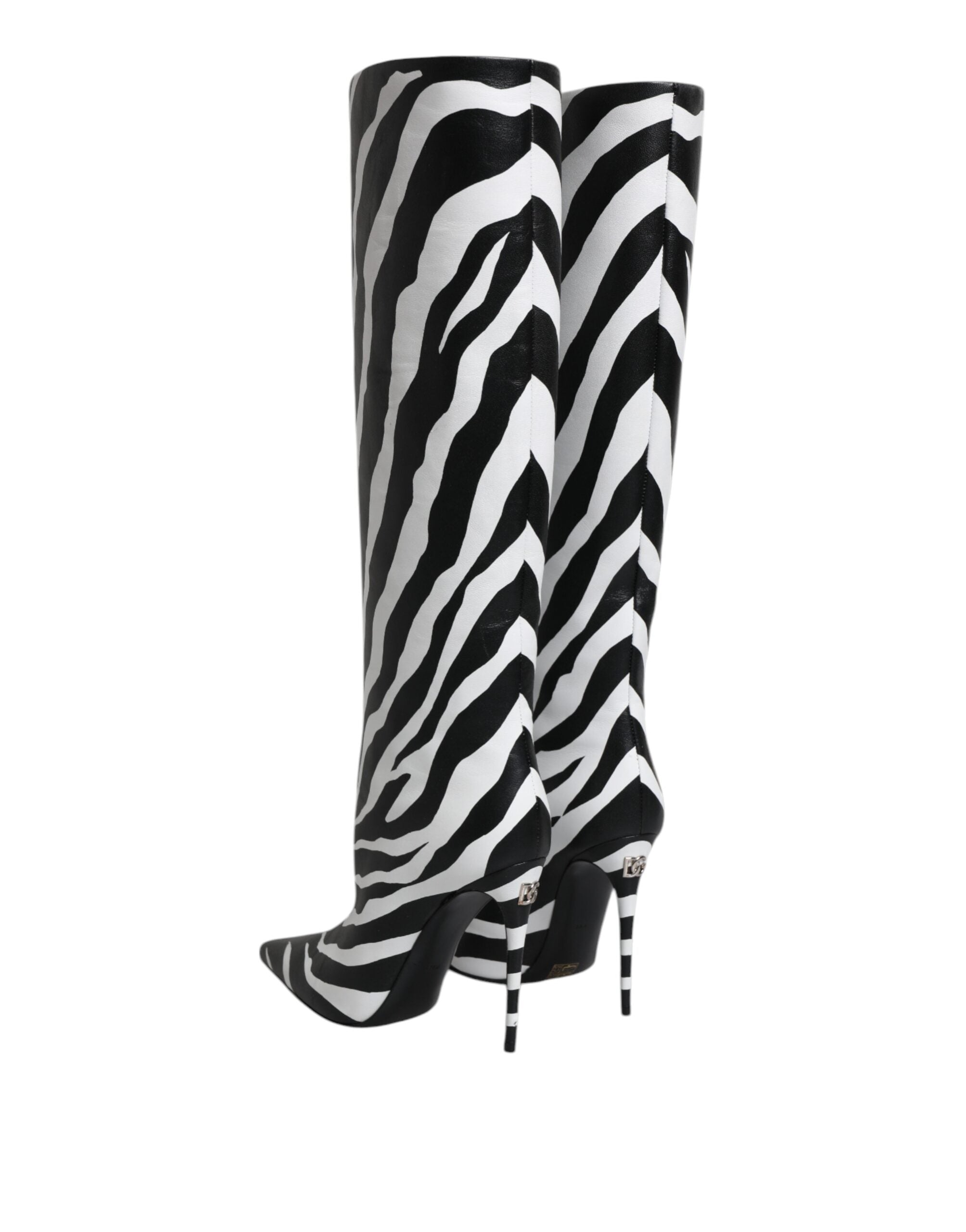 Dolce & Gabbana Black White Zebra Heels High Boots Women's Shoes