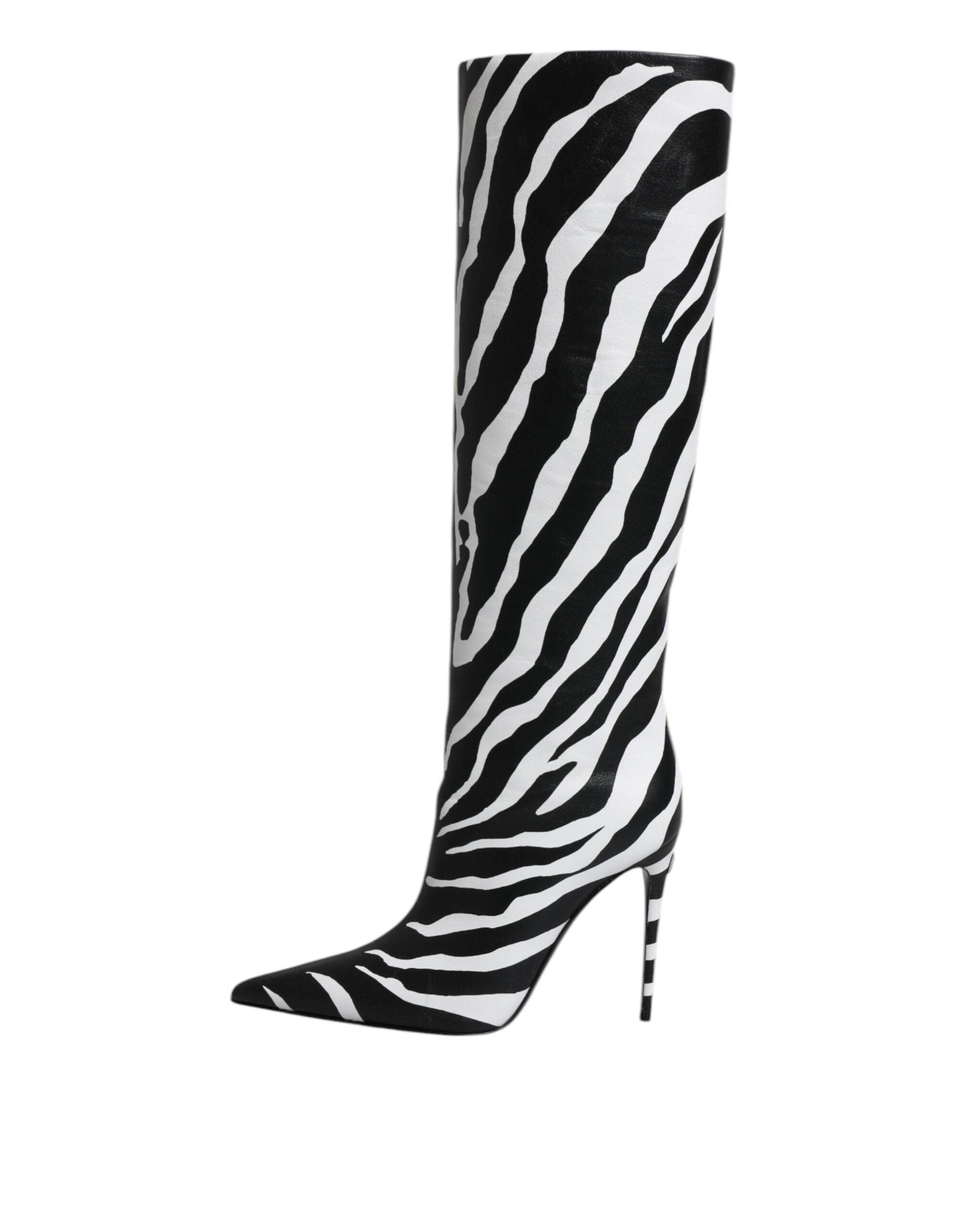 Dolce & Gabbana Black White Zebra Heels High Boots Women's Shoes