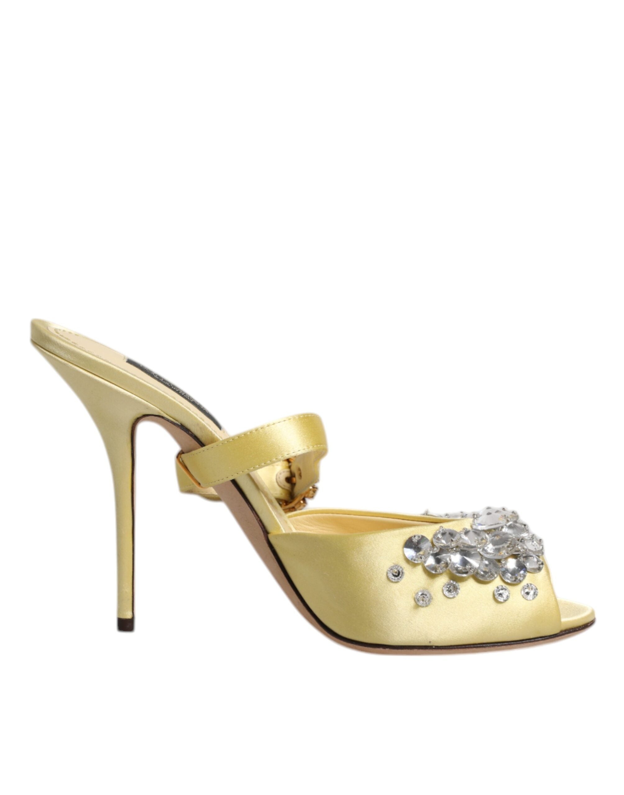 Dolce & Gabbana Yellow Crystal Slides KEIRA Sandals Women's Shoes