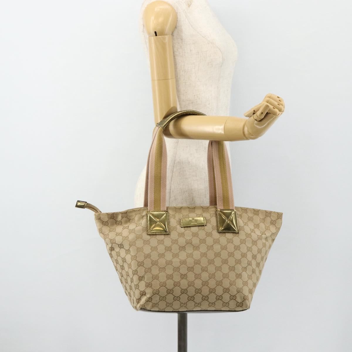 Gucci Web Zip Tote Gg Canvas And Leather Beige Canvas Tote Bag Bag (Pre-Owned)