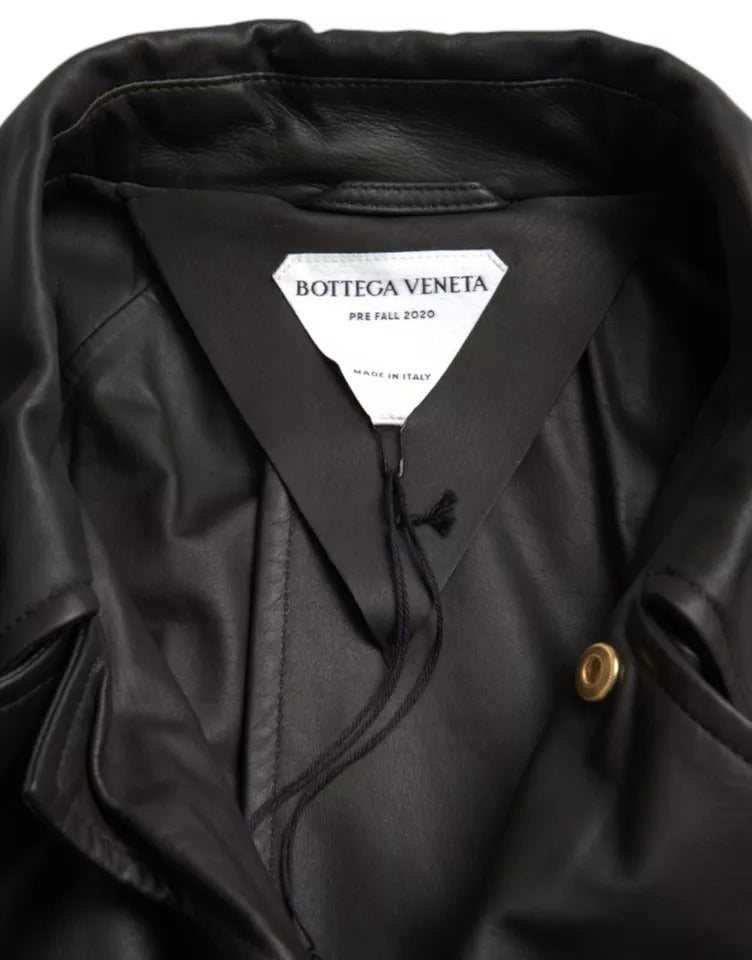 Bottega Veneta Black Leather Men Waterproof Trenchcoat Men's Jacket