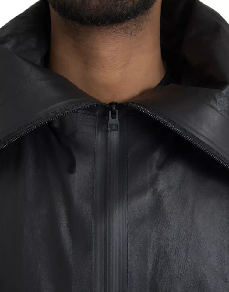 Bottega Veneta Black Leather Hooded Men Trenchcoat Men's Jacket
