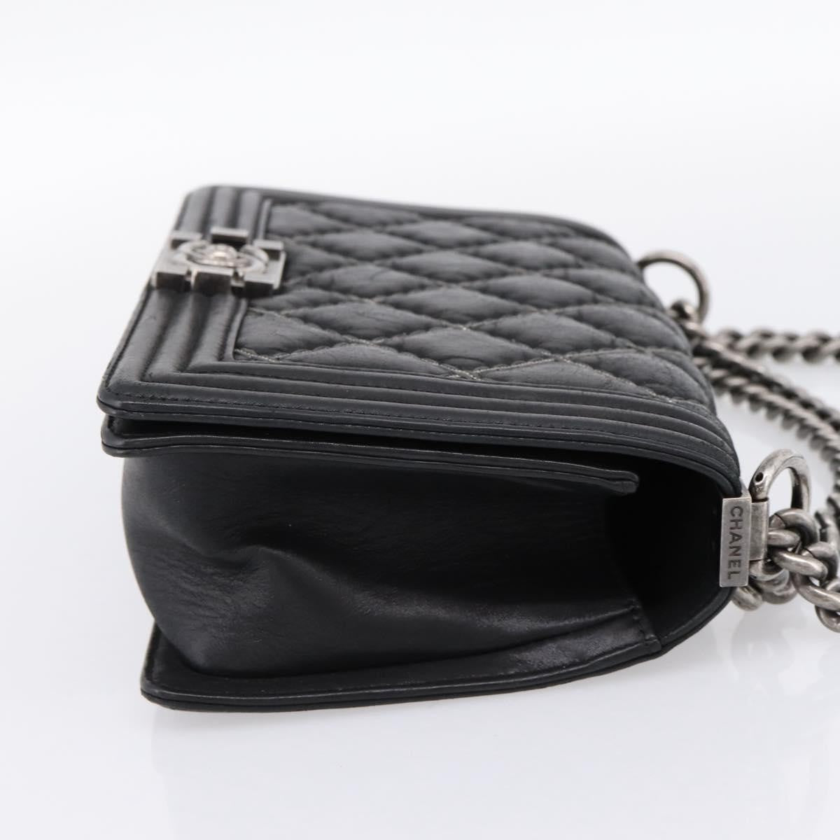 Chanel Boy Flap Quilted Calfskin With Micro Chain Detail Black Leather Shoulder Bag Bag (Pre-Owned)
