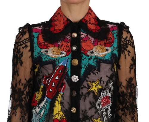 Dolce & Gabbana Floral Lace Embroidered Blouse with Women's Crystals