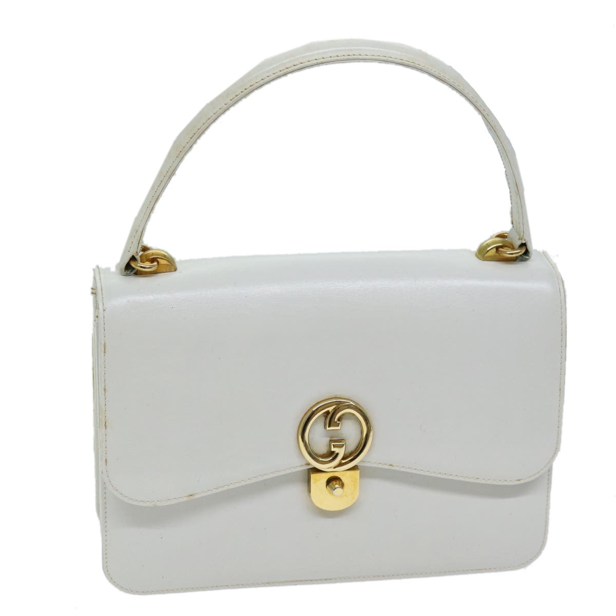 Gucci 1973 Flap Top Handle Leather White Leather Handbag (Pre-Owned)