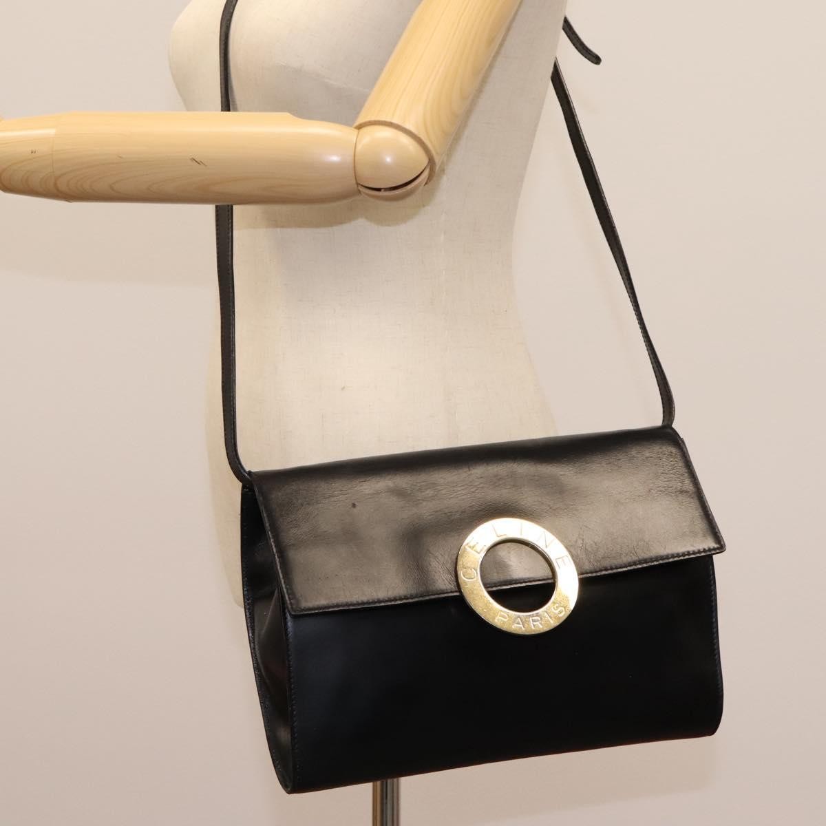 Celine Vintage Circle Logo Leather Black Leather Bag (Pre-Owned)