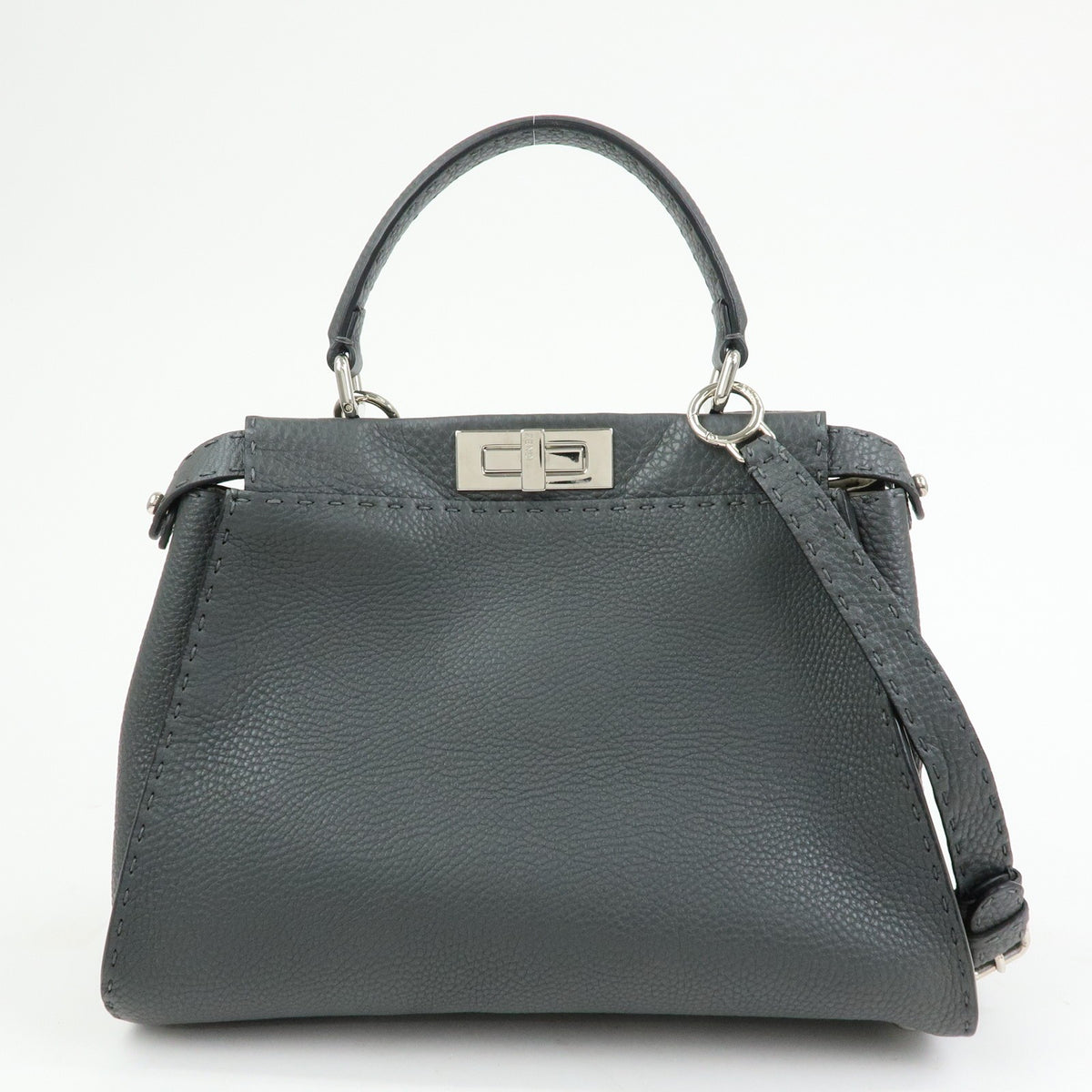 Fendi Selleria Peekaboo Leather Gray Leather Handbag (Pre-Owned)