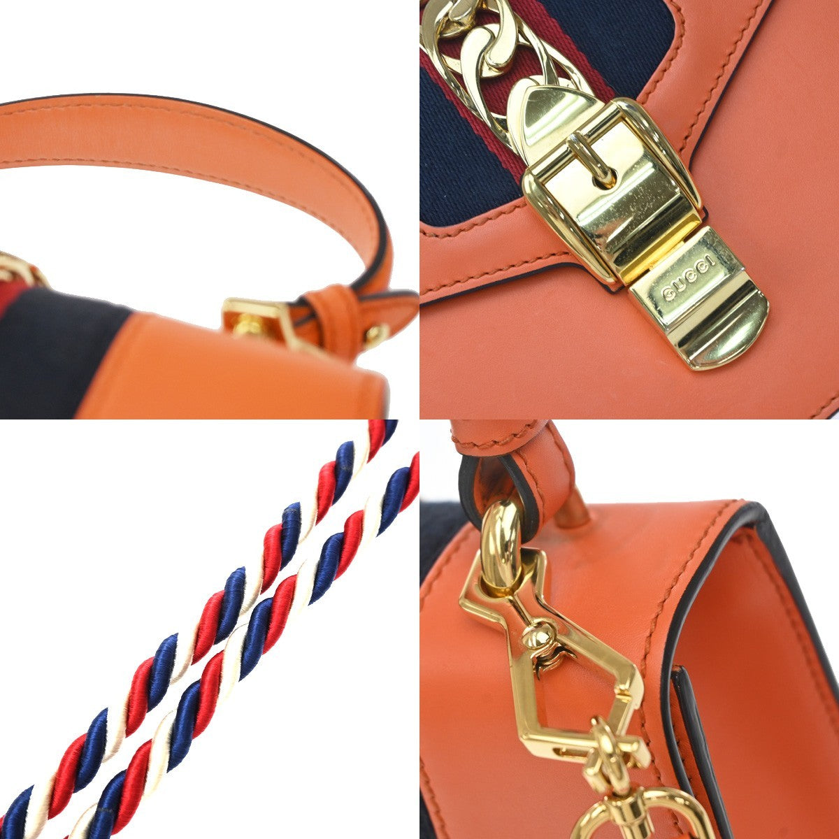 Gucci Sylvie Leather Orange Leather Handbag (Pre-Owned)